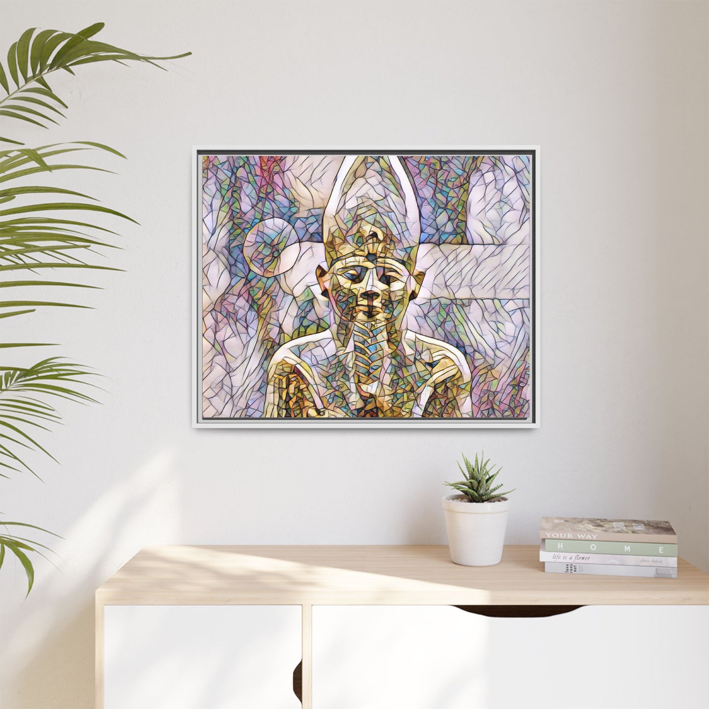Egyptian Pharaoh Stained-Glass Style Matte Canvas Print, Framed