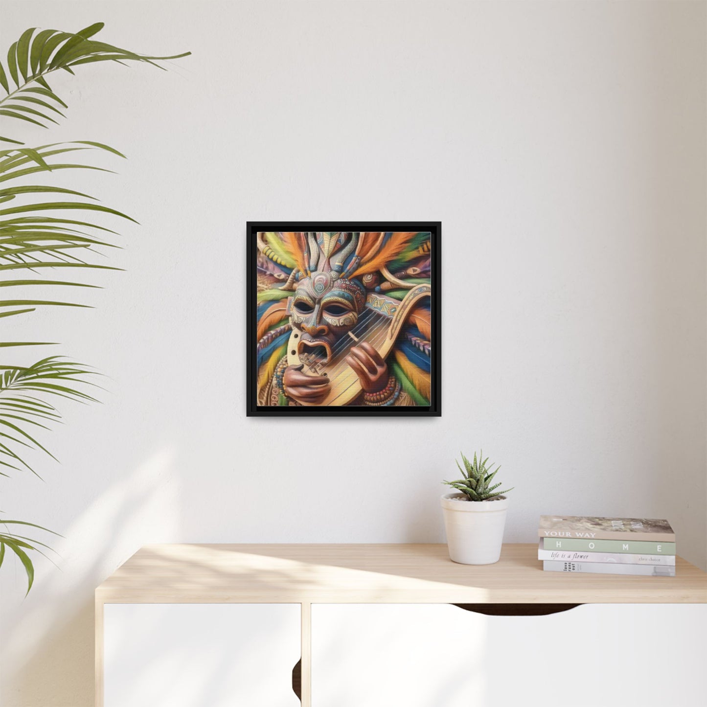 Colorful Tribal Mask Canvas — Framed Matte Wall Art