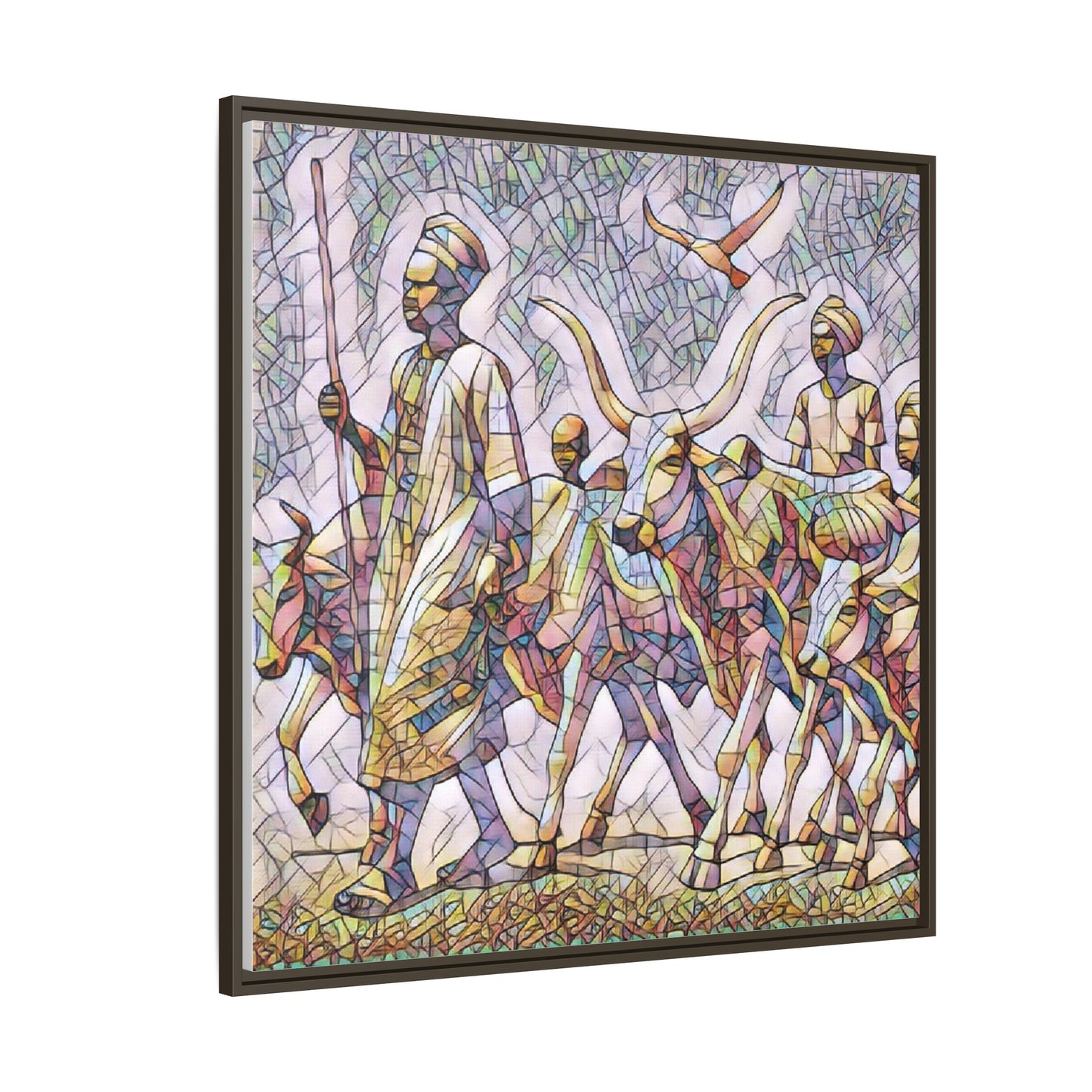 Framed Matte Canvas: Colorful African Herdsmen Art Print
