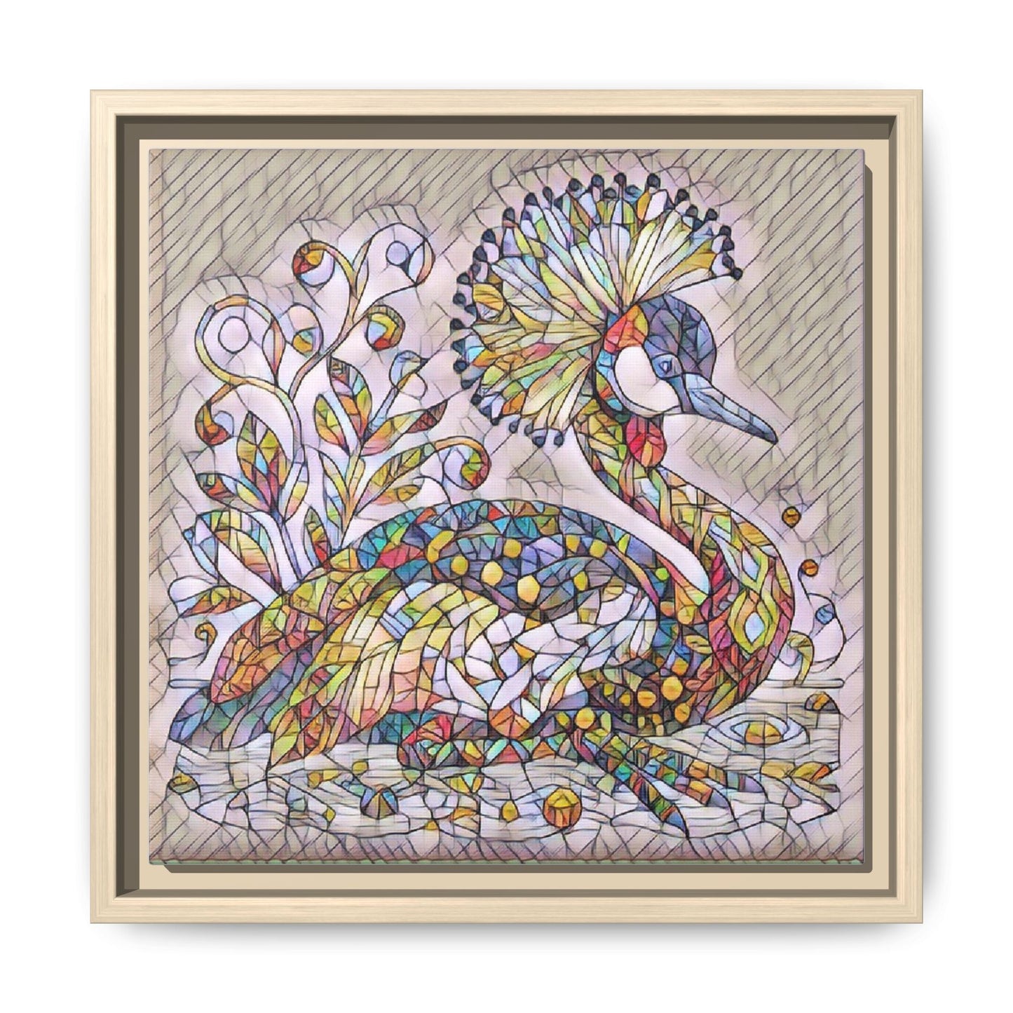 Colorful Peacock Mosaic Framed Canvas Art