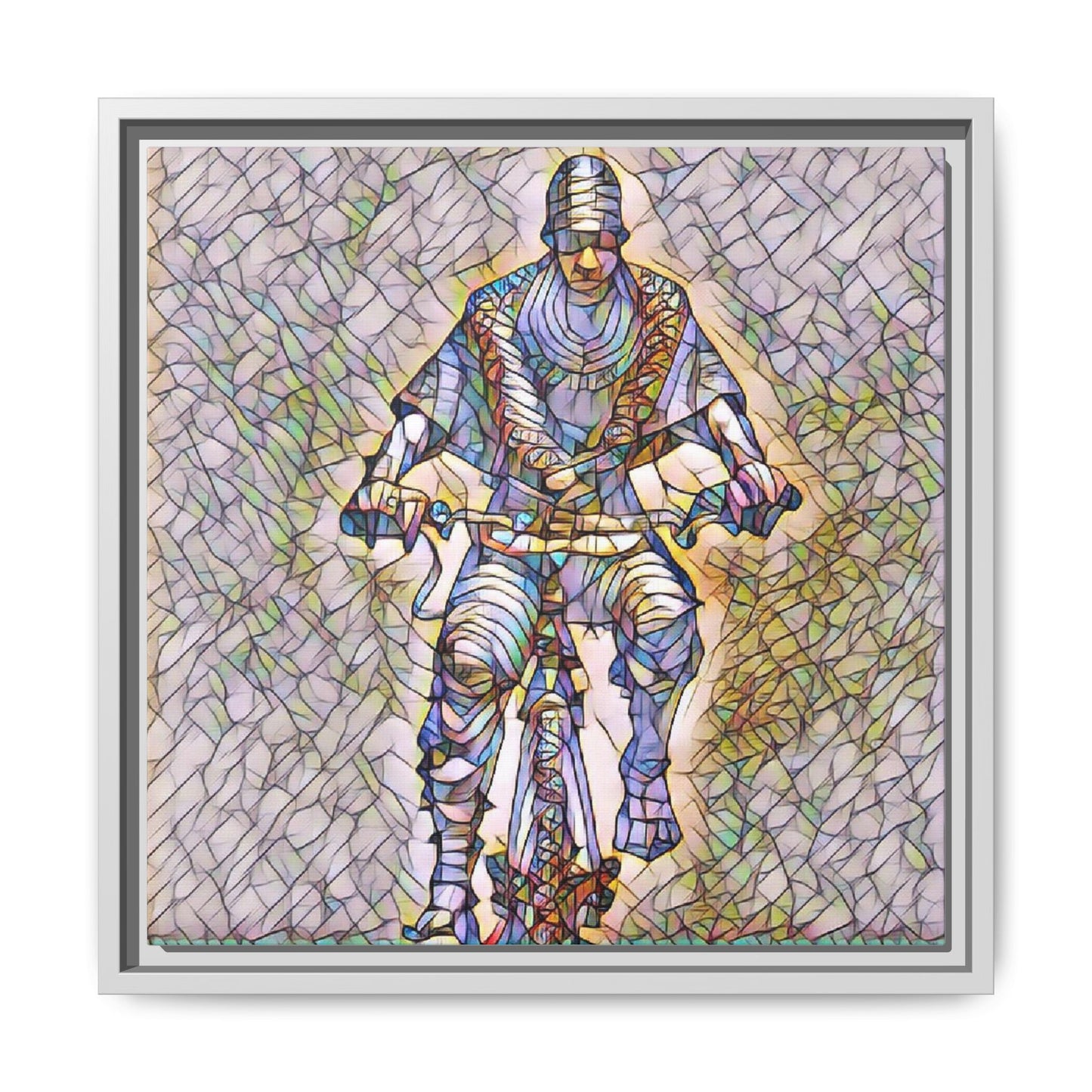Framed Matte Canvas Art - Stylized Cyclist Illustration