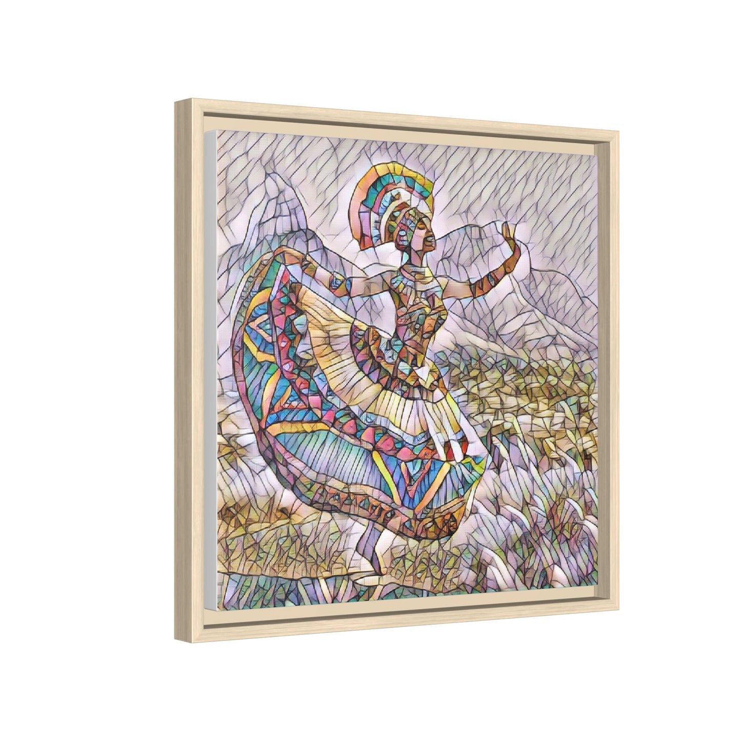 Ballerina Mosaic Framed Canvas Print — Colorful Ethnic Dance Wall Art