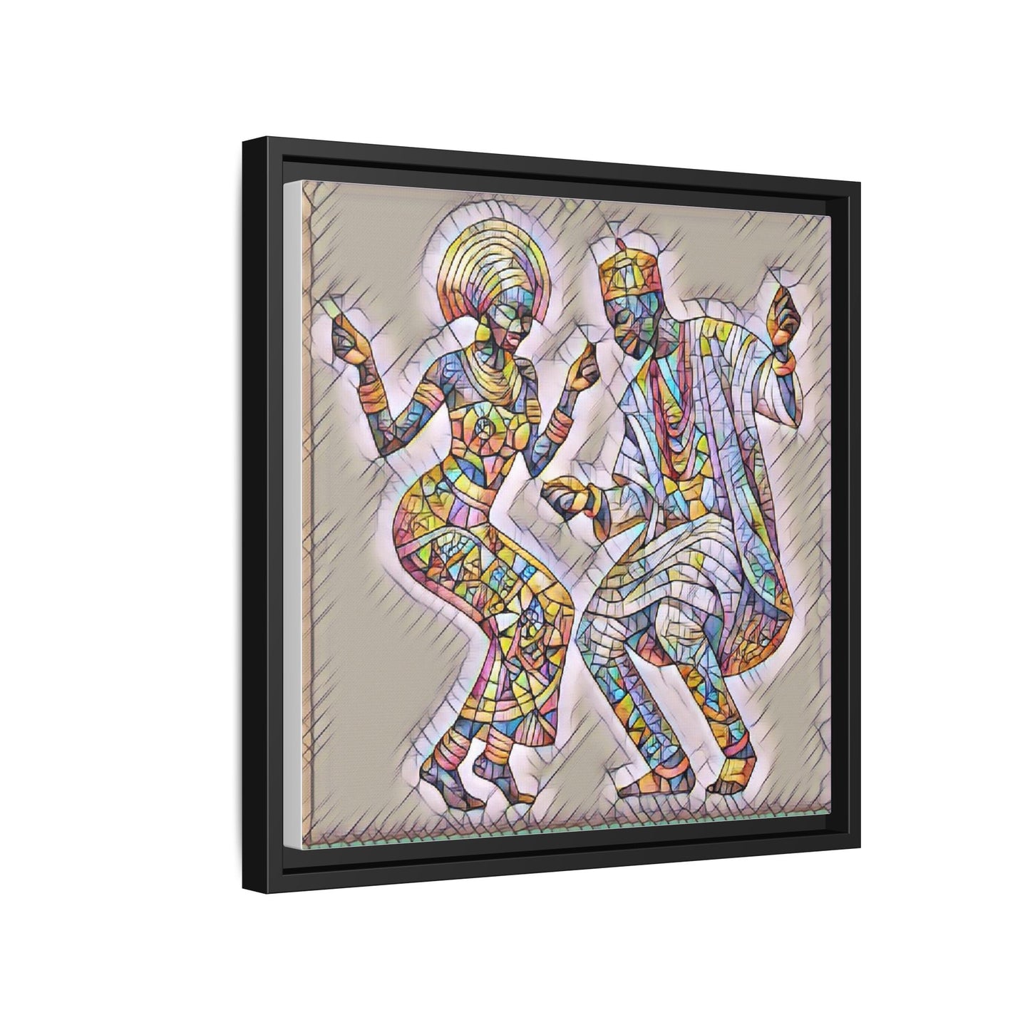 Afrobeat Dancers Framed Canvas Art — Colorful Mosaic African Dance Print