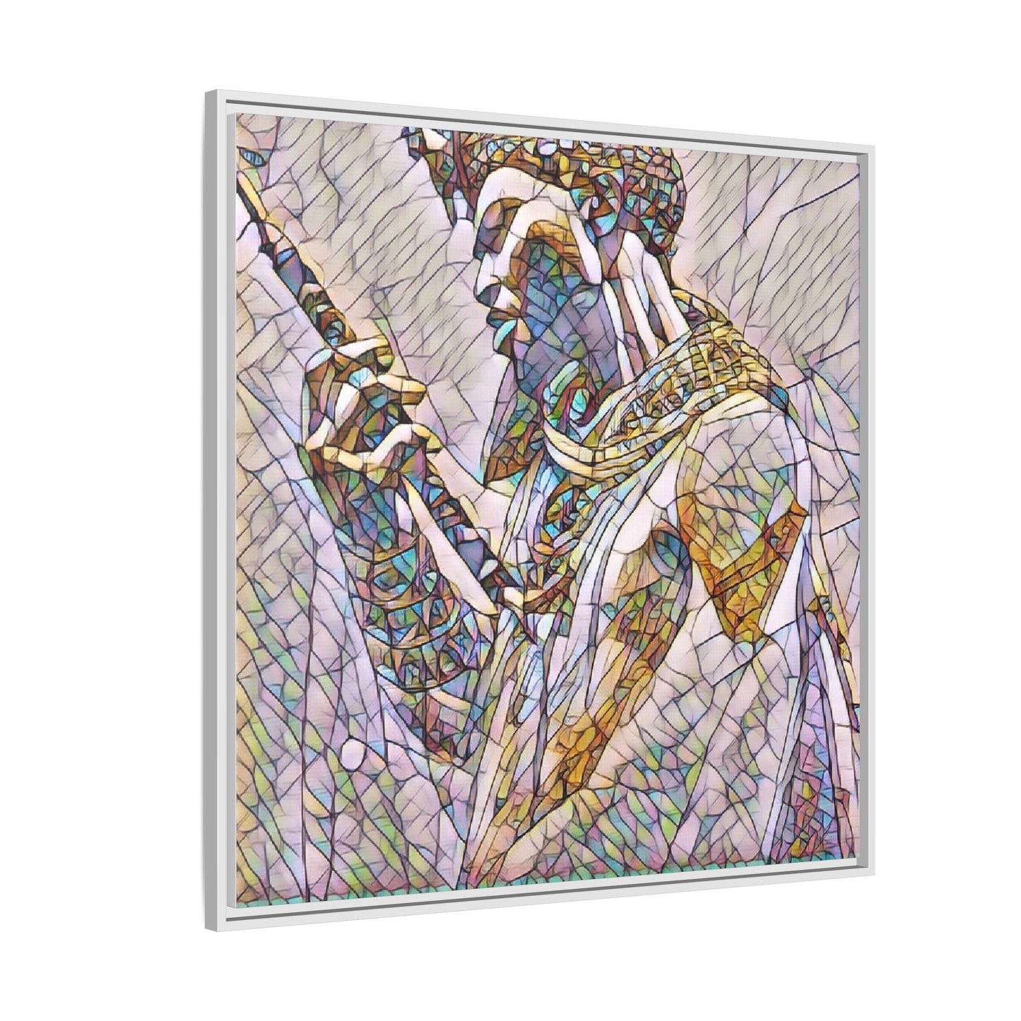 Egyptian Pharaoh Stained Glass Art — Framed Matte Canvas