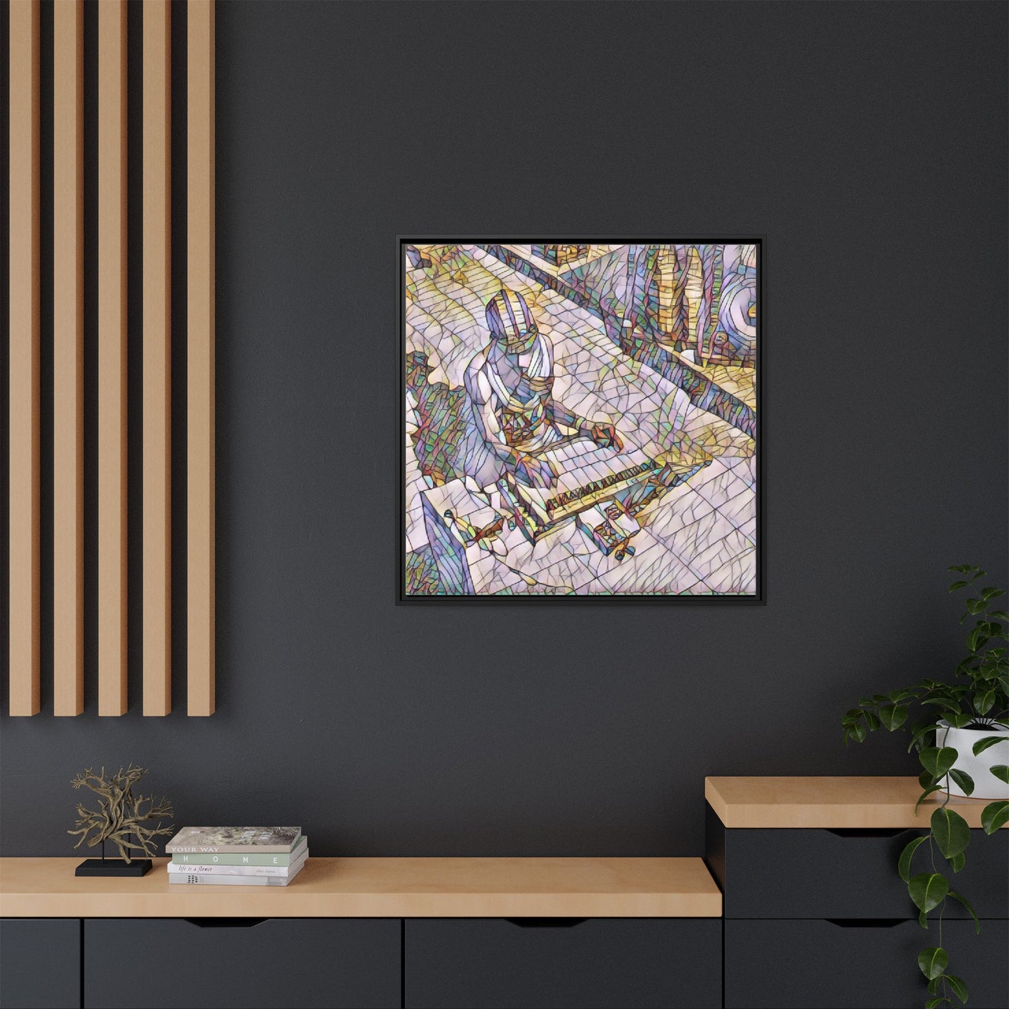 Abstract DJ Skateboarder Matte Framed Canvas – Colorful Urban Music Art Print