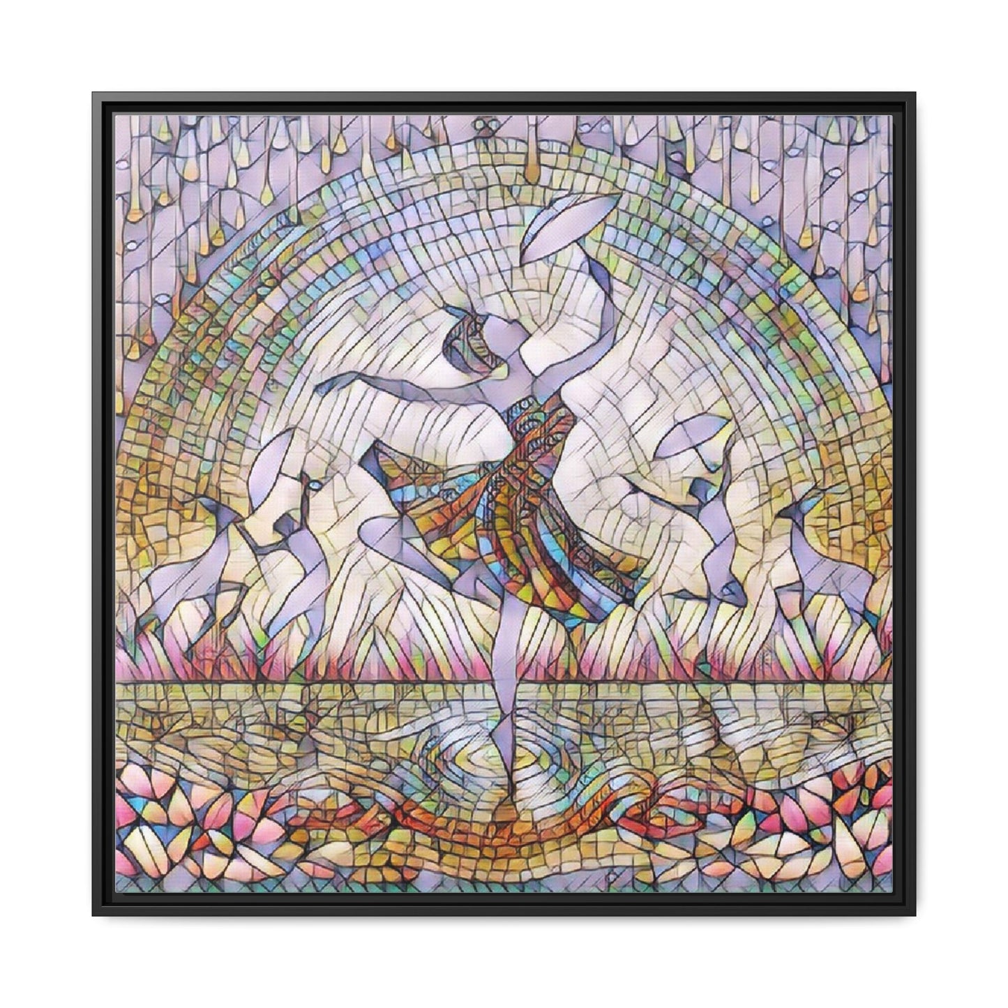 Stained Glass Ballerina Framed Canvas Art — Dancer Mosaic Wall Decor