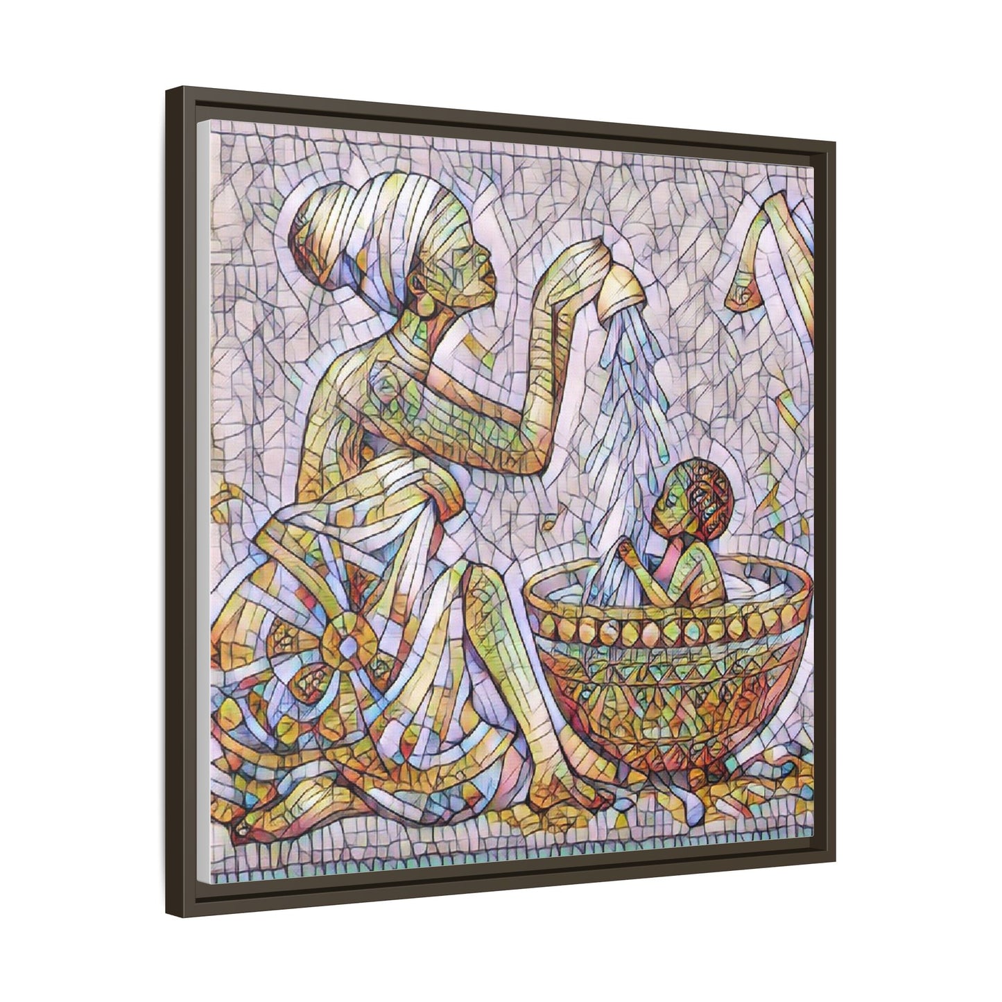 African Mother and Child Mosaic Matte Canvas (Framed)