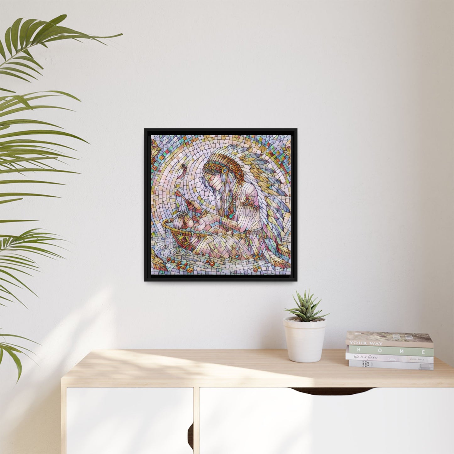Framed Mosaic Native Mother & Child Matte Canvas Art