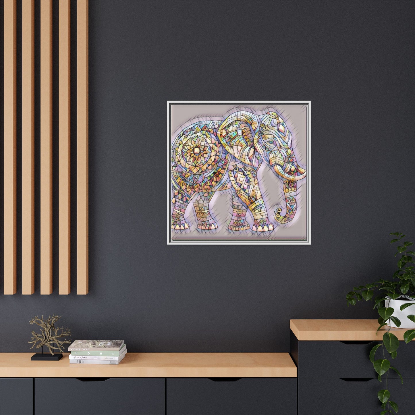 Colorful Mosaic Elephant Framed Canvas Print