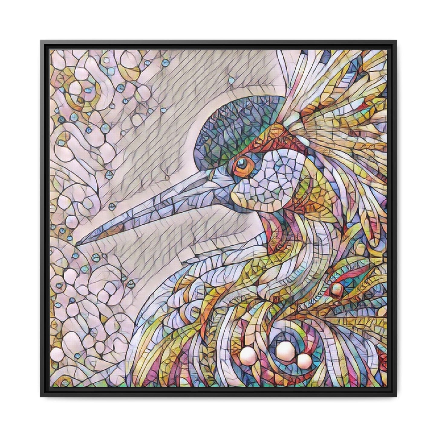 Colorful Stained-Glass Heron Matte Canvas Framed Wall Art