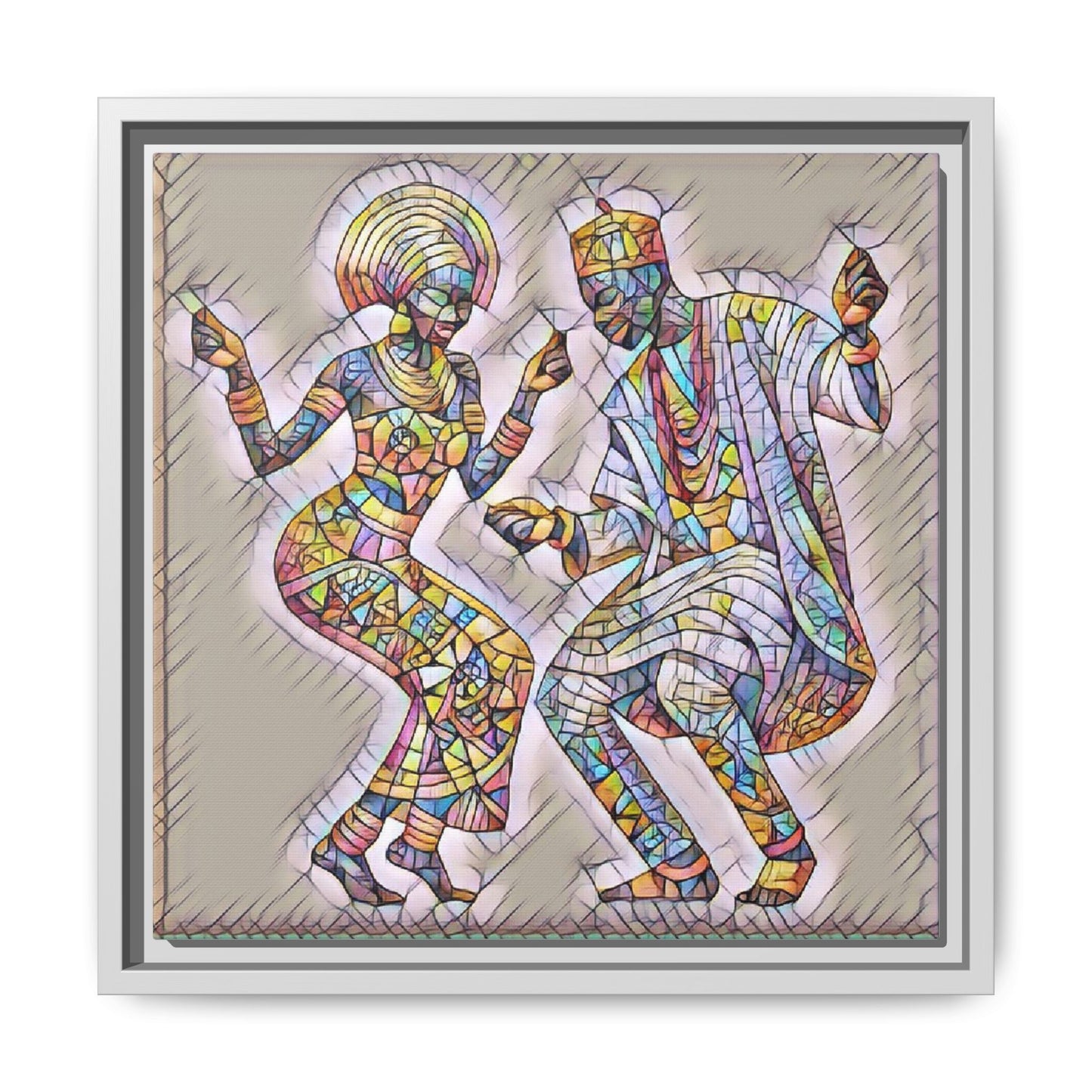 Afrobeat Dancers Framed Canvas Art — Colorful Mosaic African Dance Print