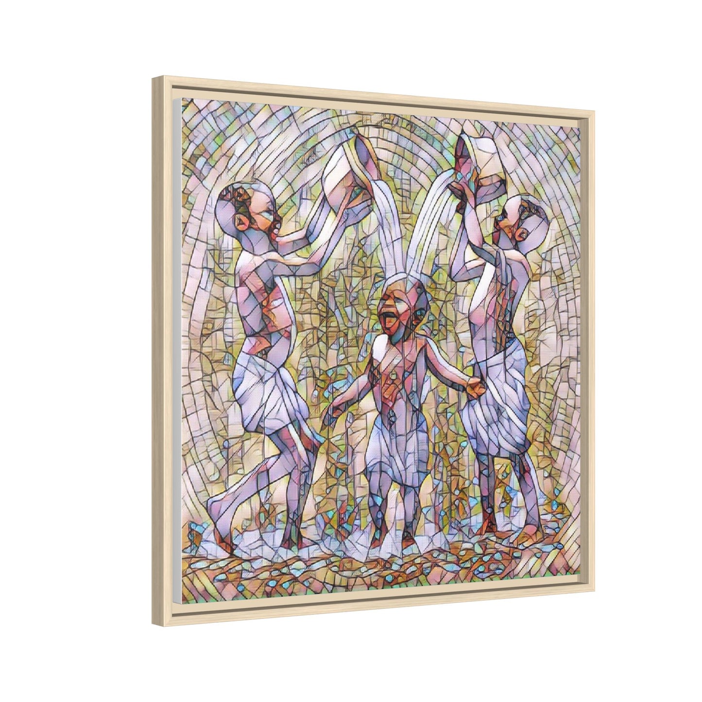 Framed Matte Canvas Art – Joyful Water Dance Family Stained-Glass Print