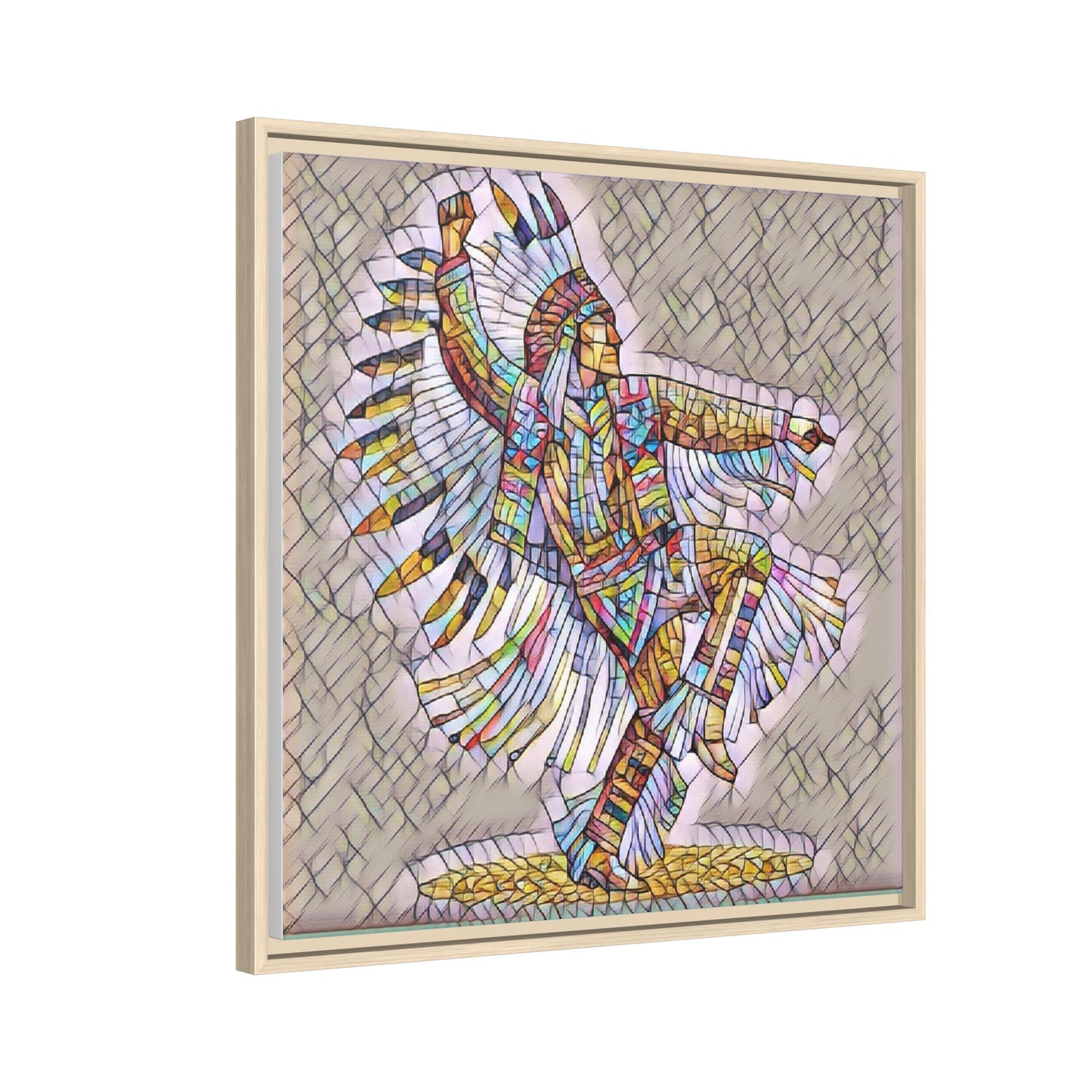Colorful Native Dancer Framed Canvas Art — Stained Glass Style Wall Decor