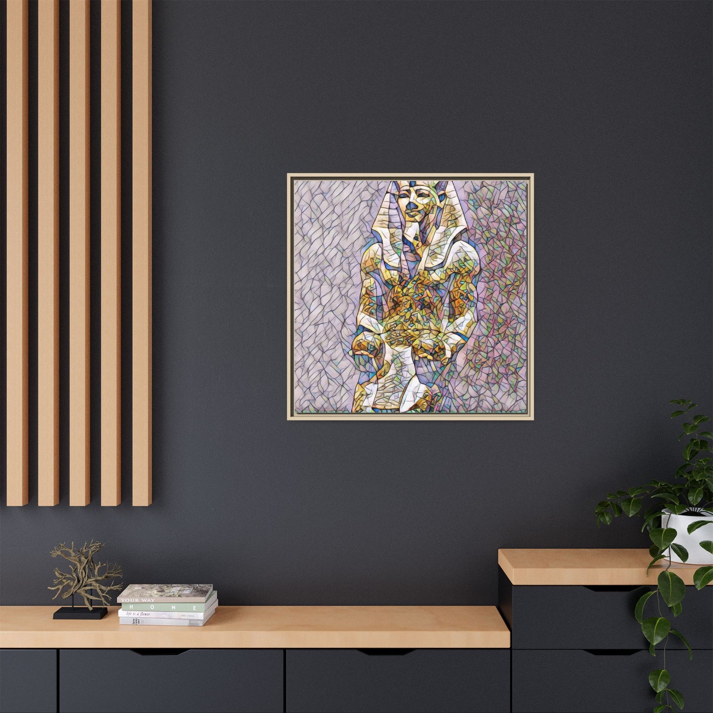Framed Abstract Pharaoh Matte Canvas Wall Art — Multicolor Egyptian Statue Print