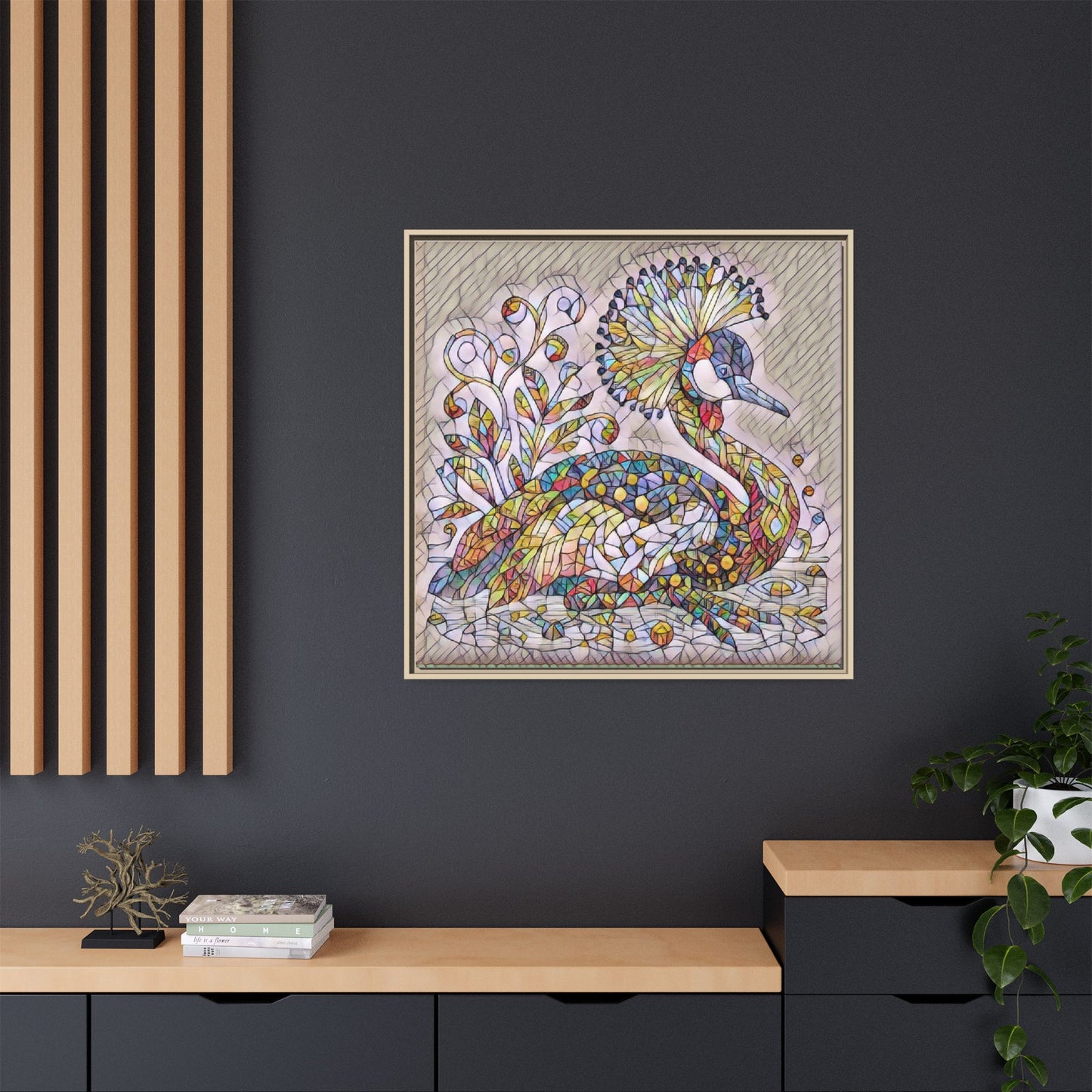 Colorful Peacock Mosaic Framed Canvas Art