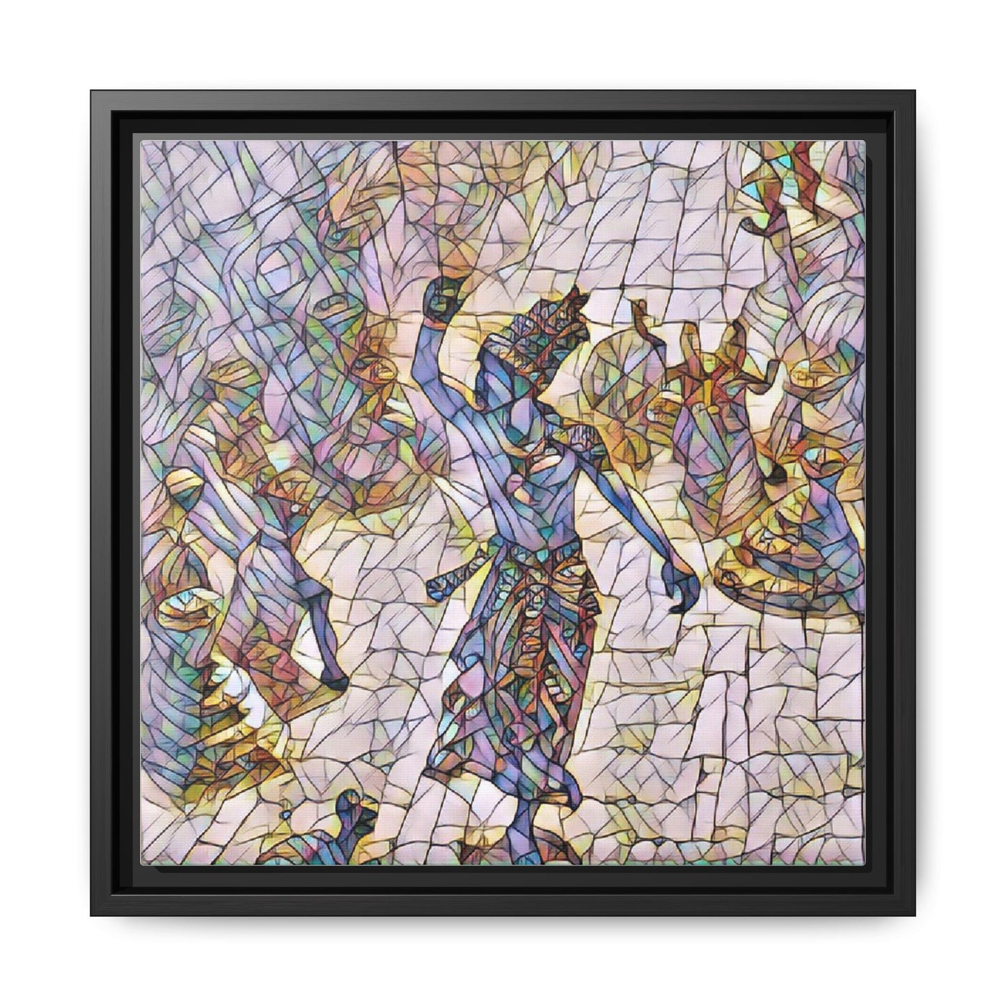Framed Canvas Art — Colorful Mosaic Krishna Dance Print