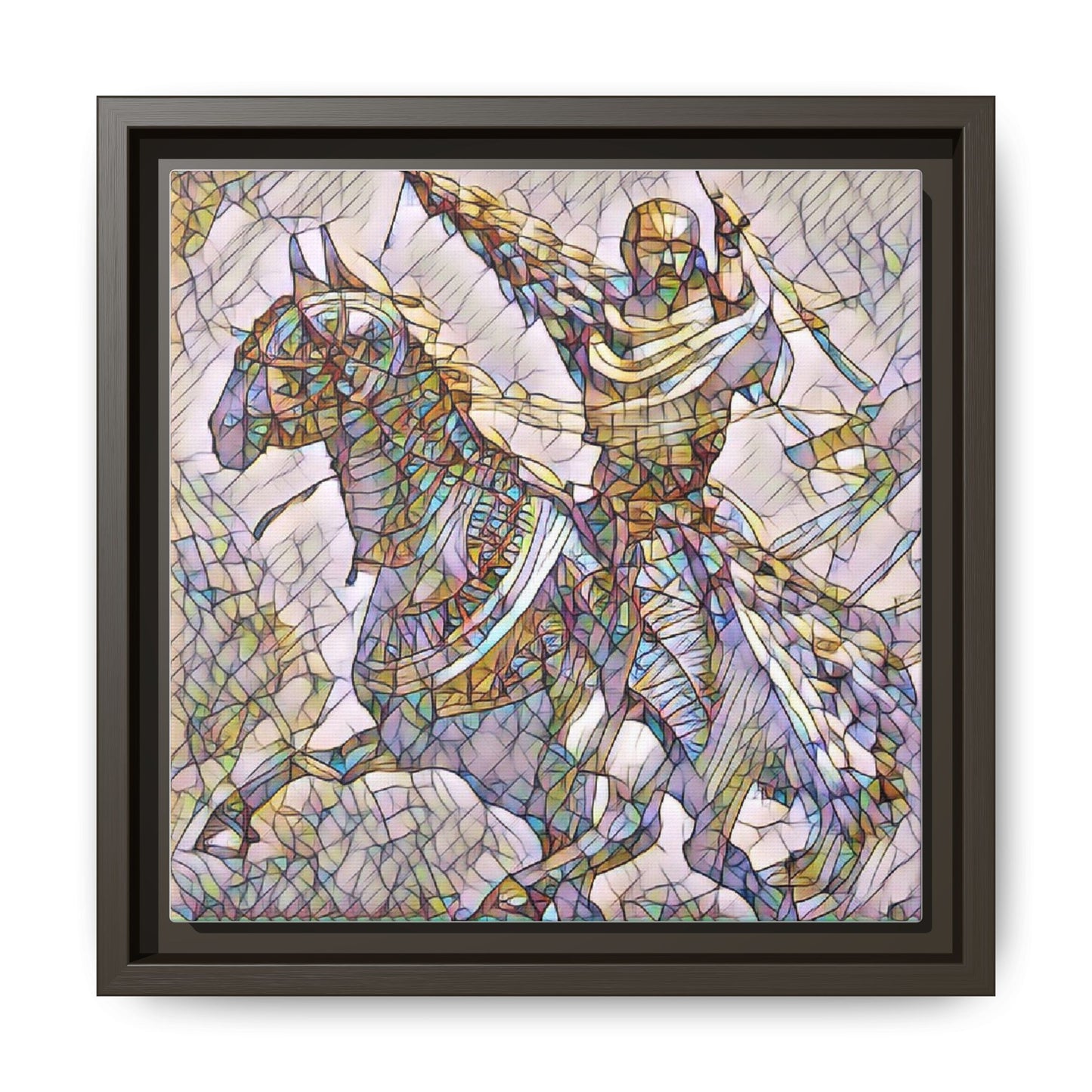 Framed Matte Canvas Print — Stained Glass Knight on Horse Artwork