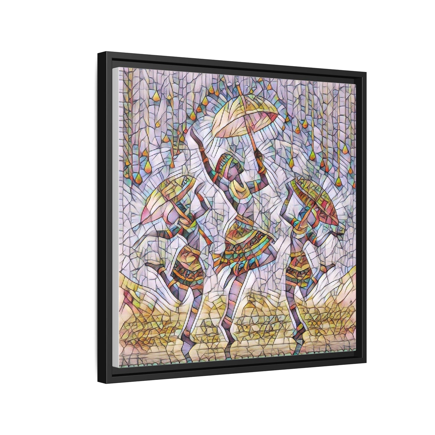 Colorful African Dance Framed Canvas Art — Umbrella Dancers Wall Decor