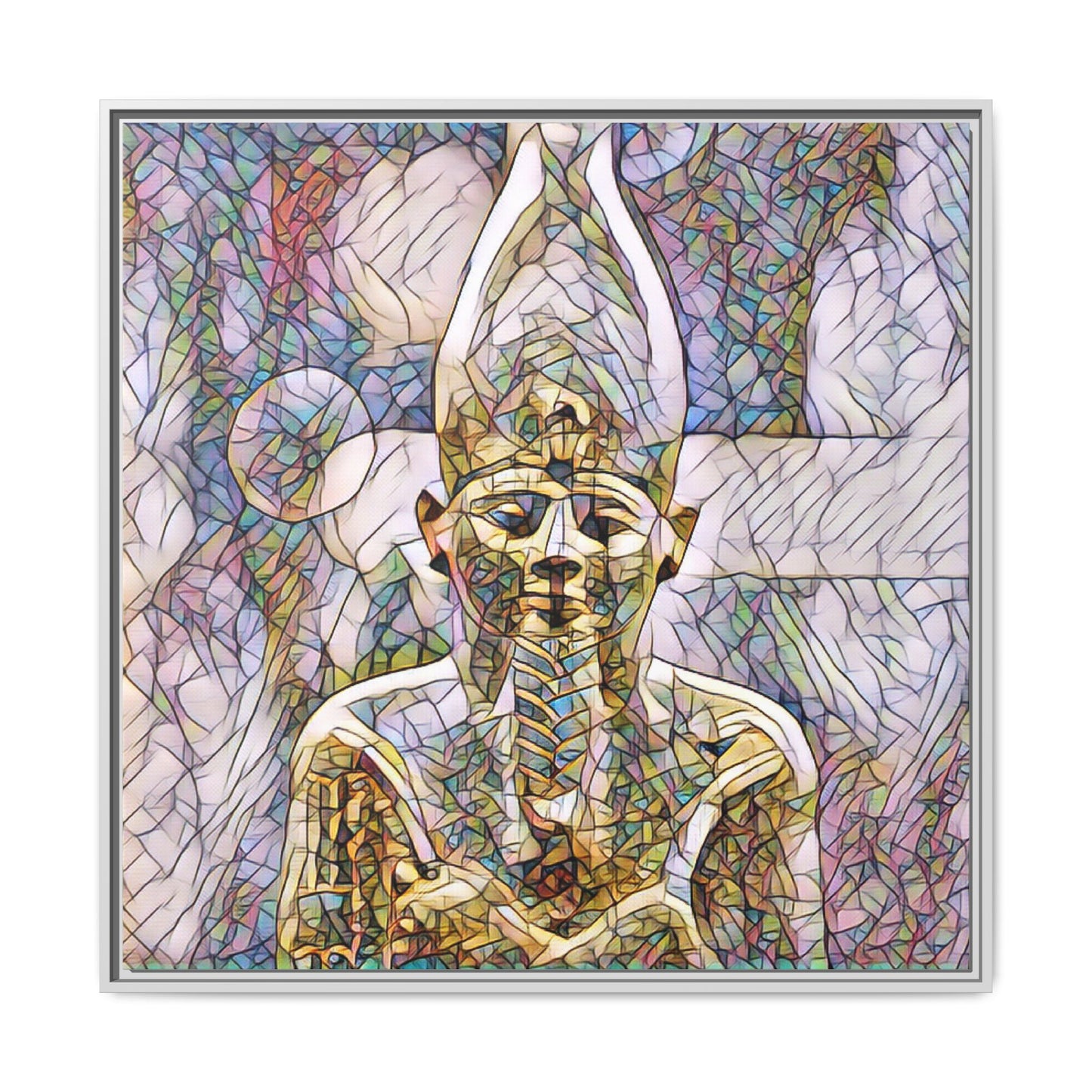 Egyptian Pharaoh Stained-Glass Style Matte Canvas Print, Framed