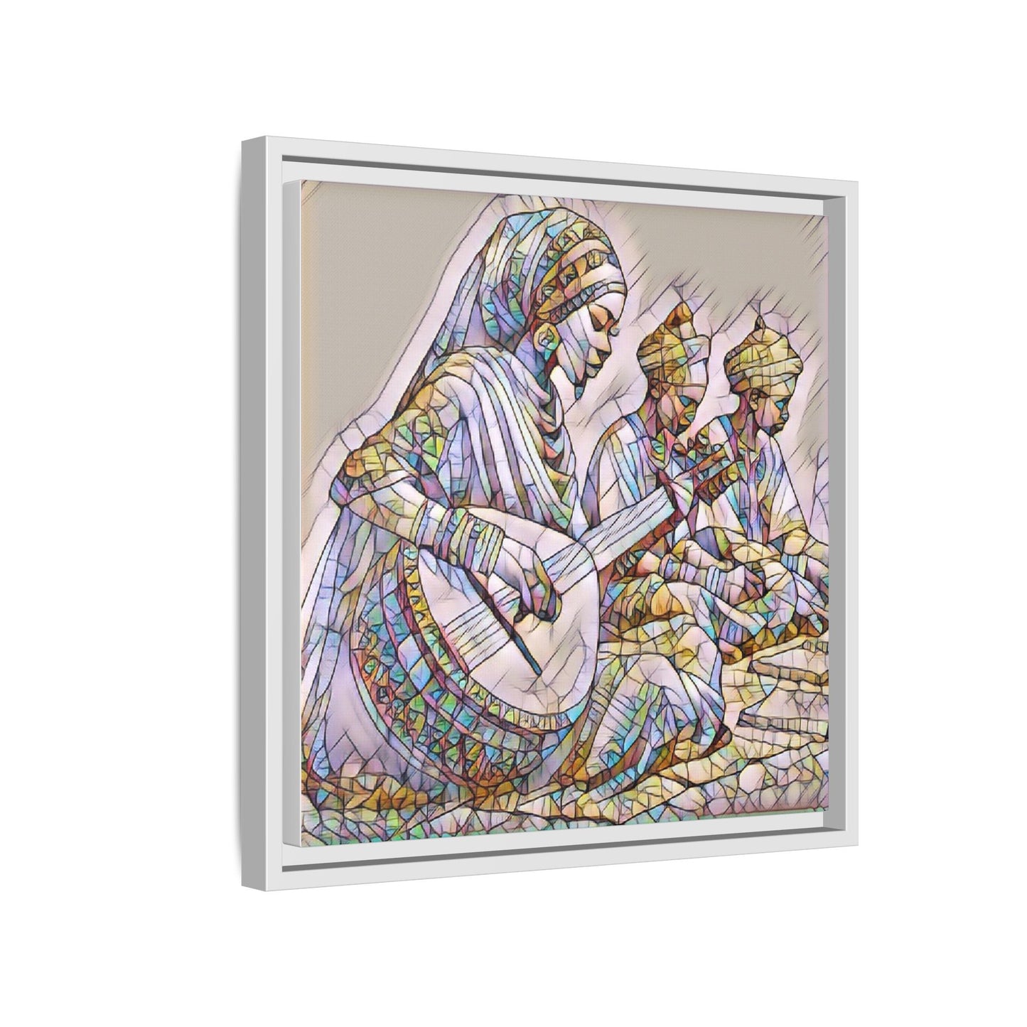 Framed Matte Canvas: Colorful Moroccan Musicians Wall Art