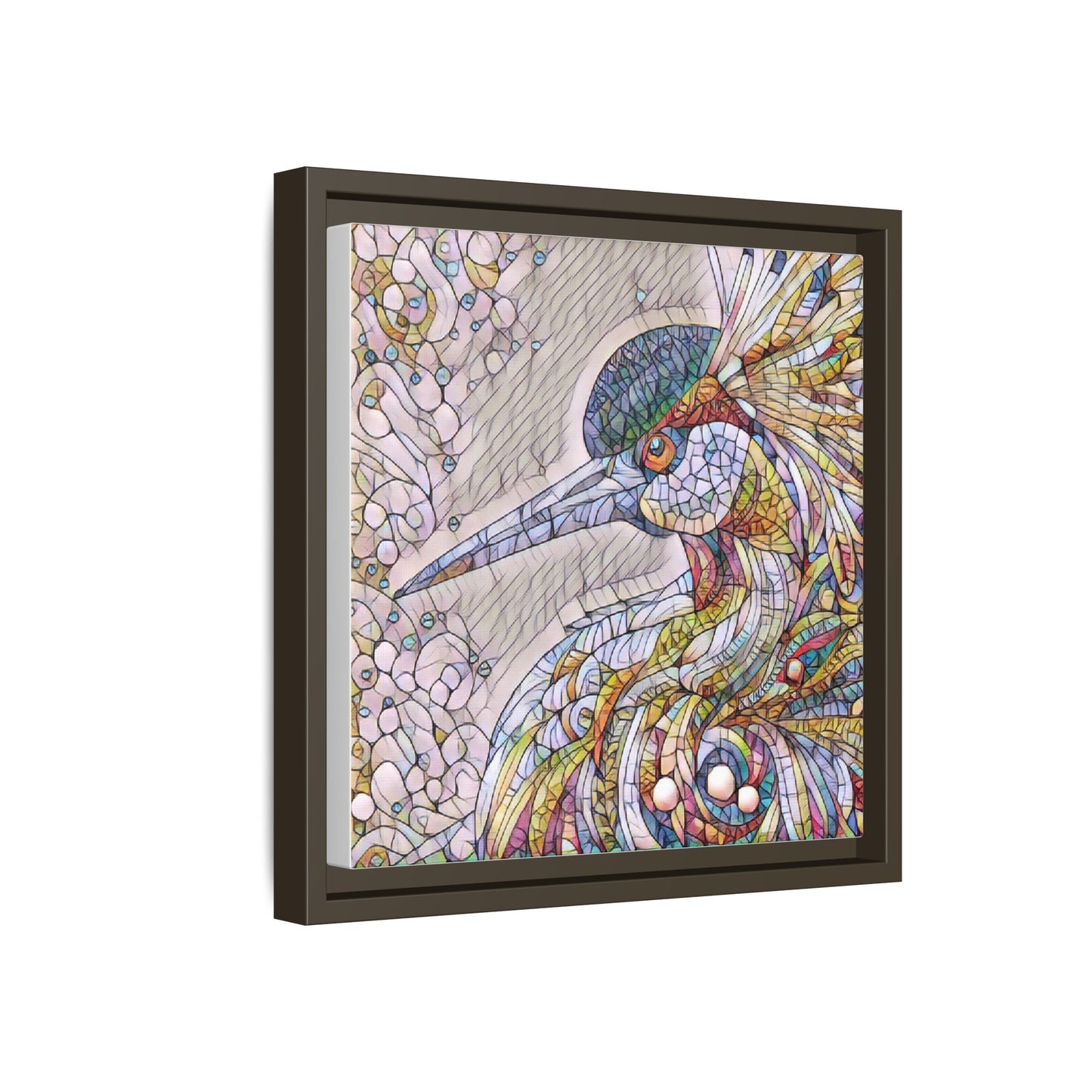 Colorful Stained-Glass Heron Matte Canvas Framed Wall Art