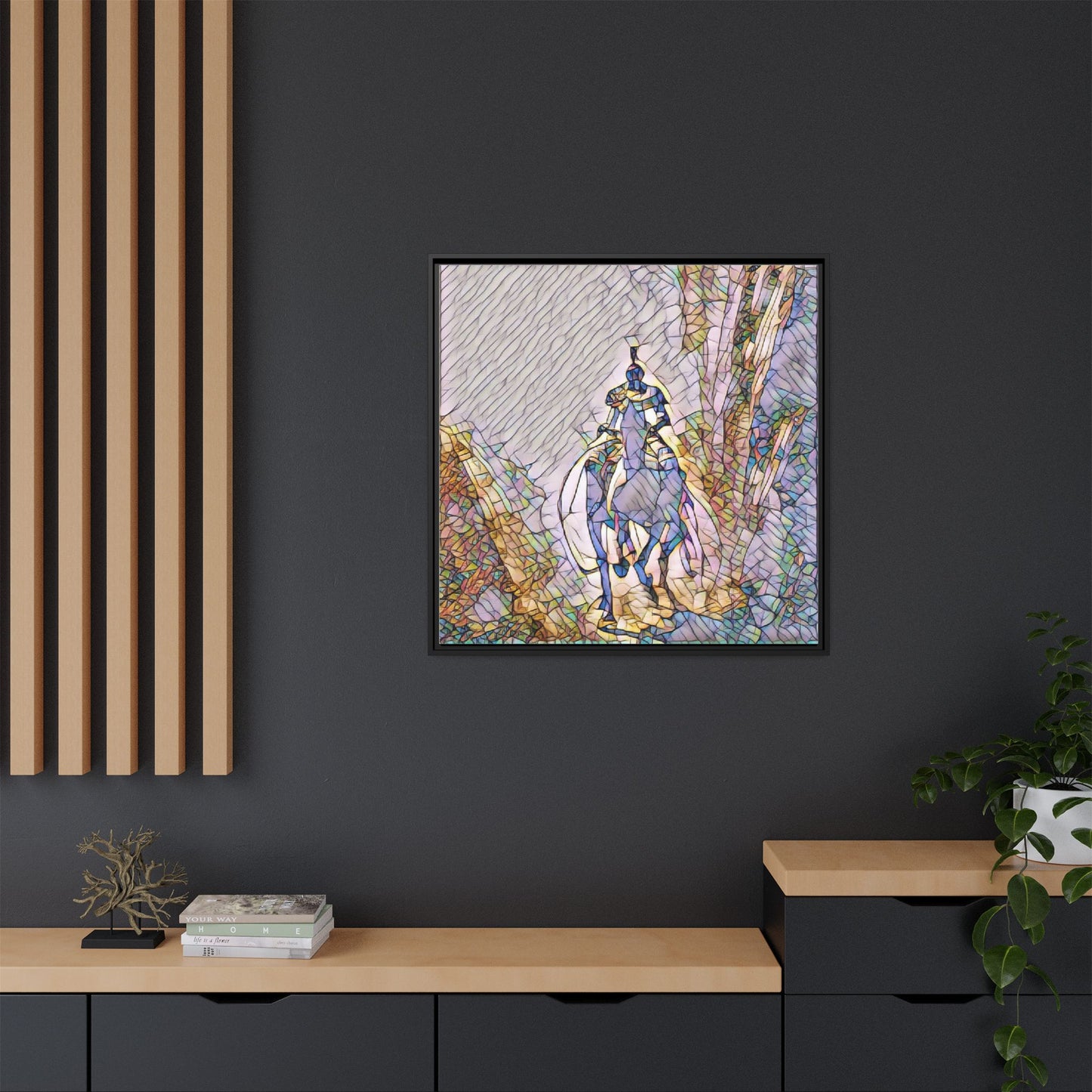 Stained-Glass Knight Matte Framed Canvas Wall Art