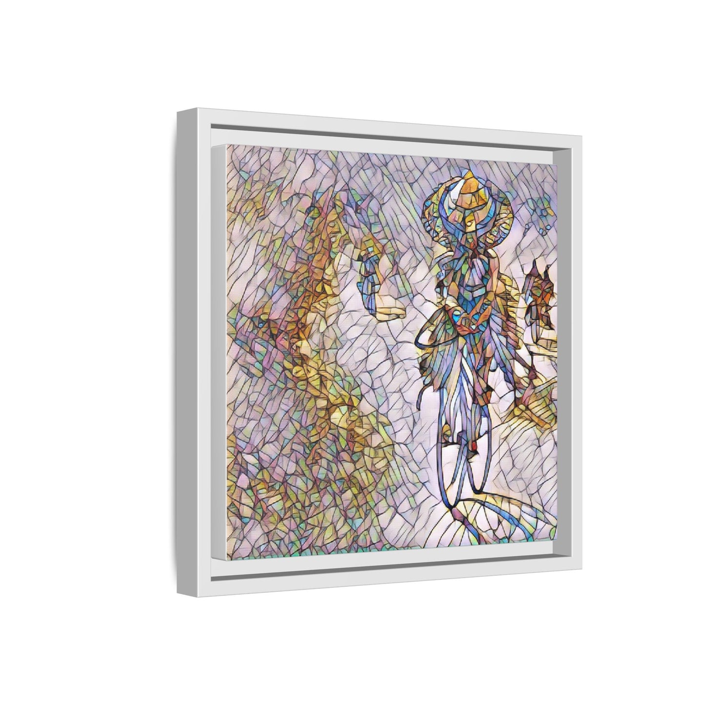Abstract Cyclist Stained-Glass Art Print — Framed Matte Canvas
