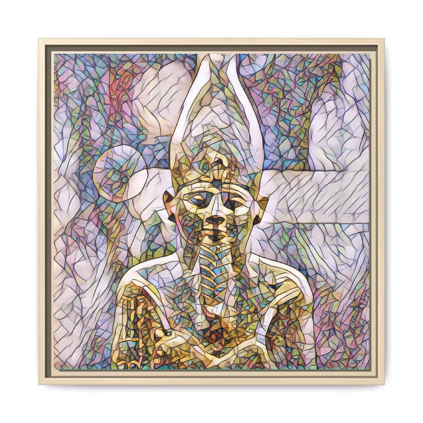 Egyptian Pharaoh Stained-Glass Style Matte Canvas Print, Framed