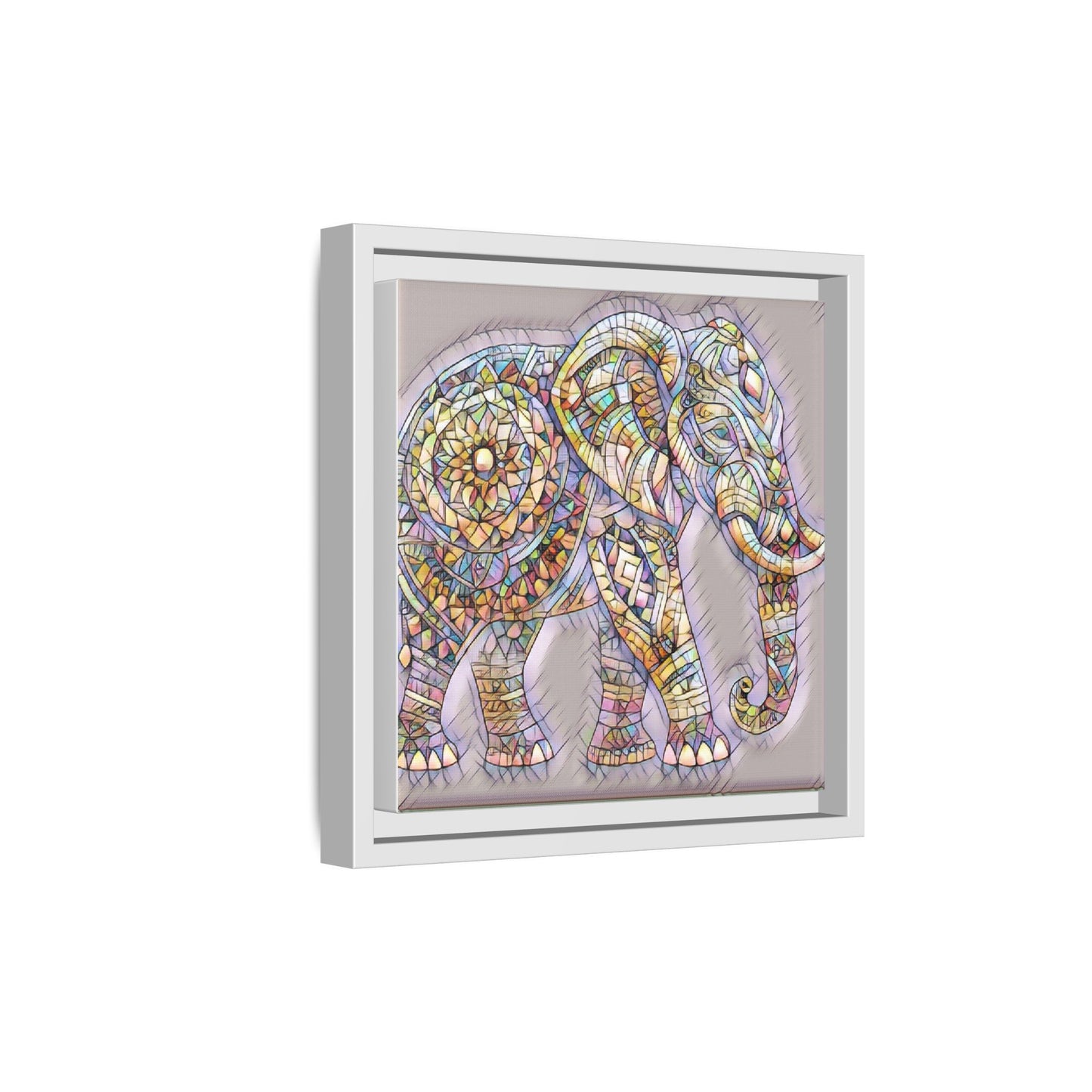 Colorful Mosaic Elephant Framed Canvas Print