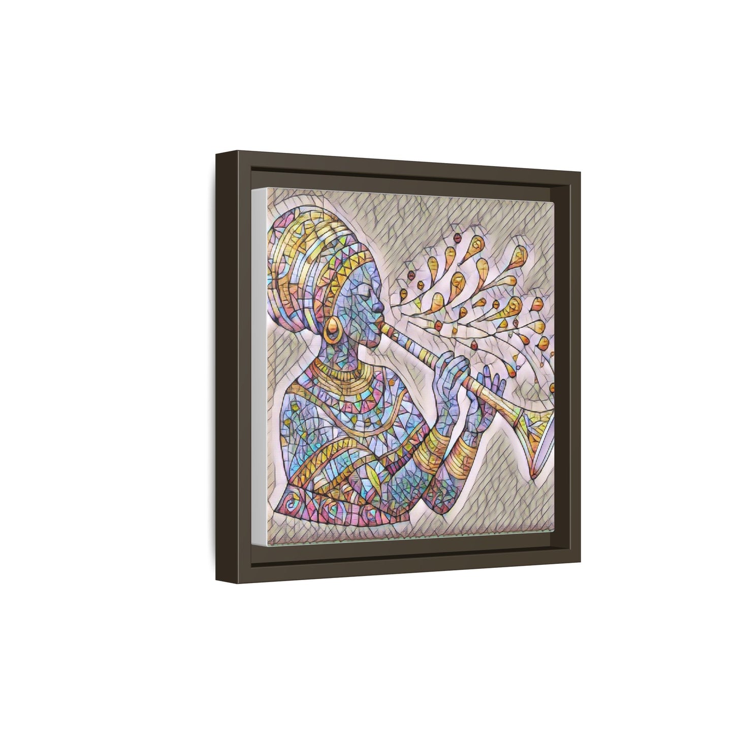 Framed Matte Canvas Art – Colorful African Musician Trumpet Print
