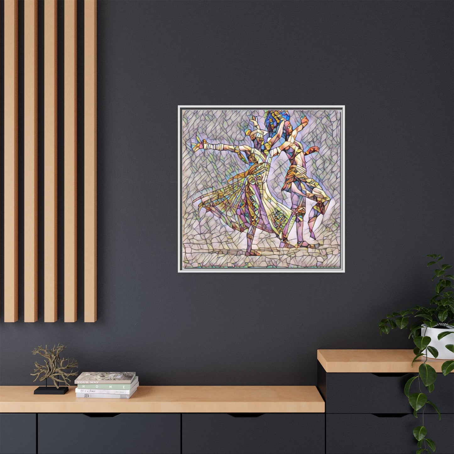 Framed Matte Canvas Wall Art — Abstract Dancers in Stained Glass Style
