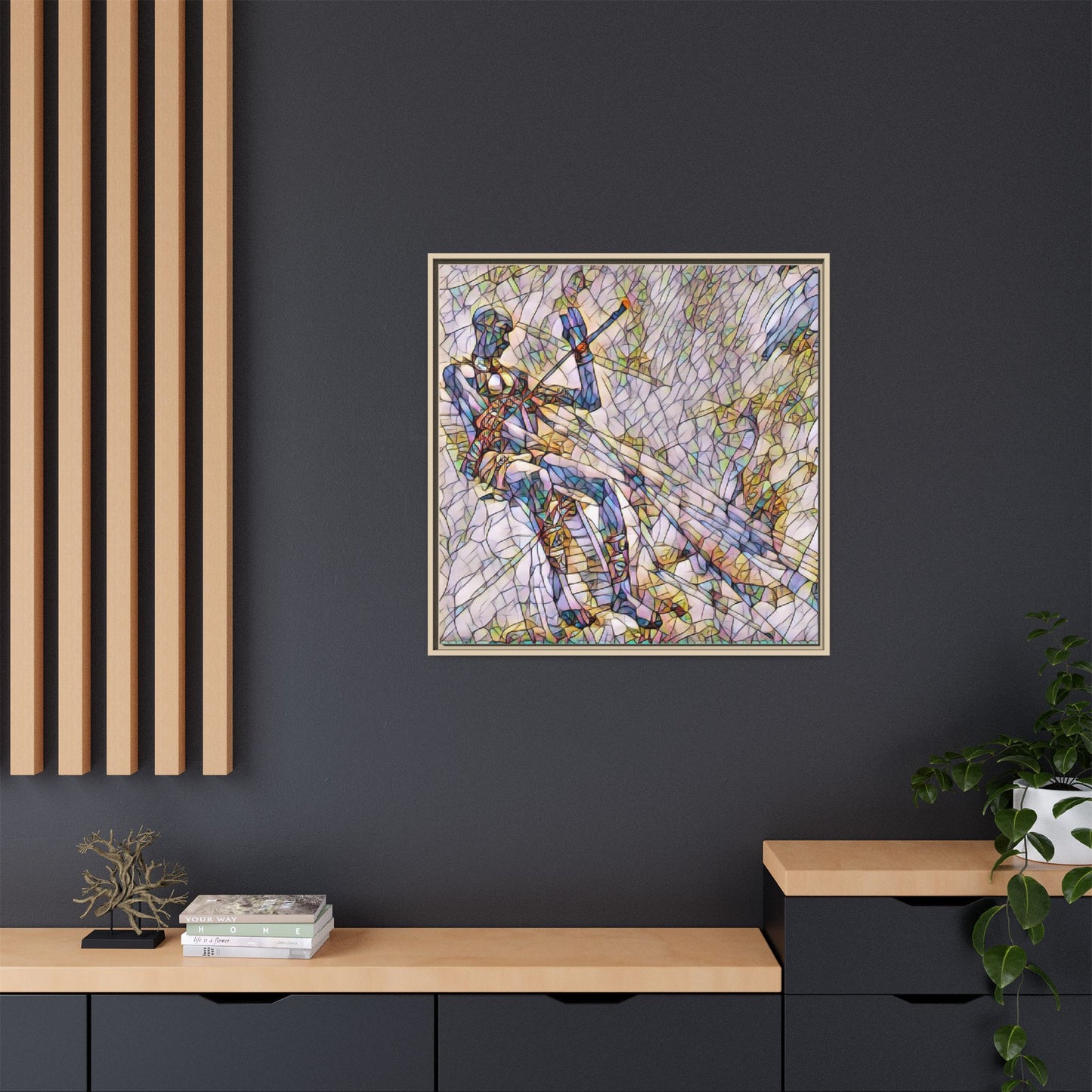 Abstract Stained-Glass Warrior Framed Canvas