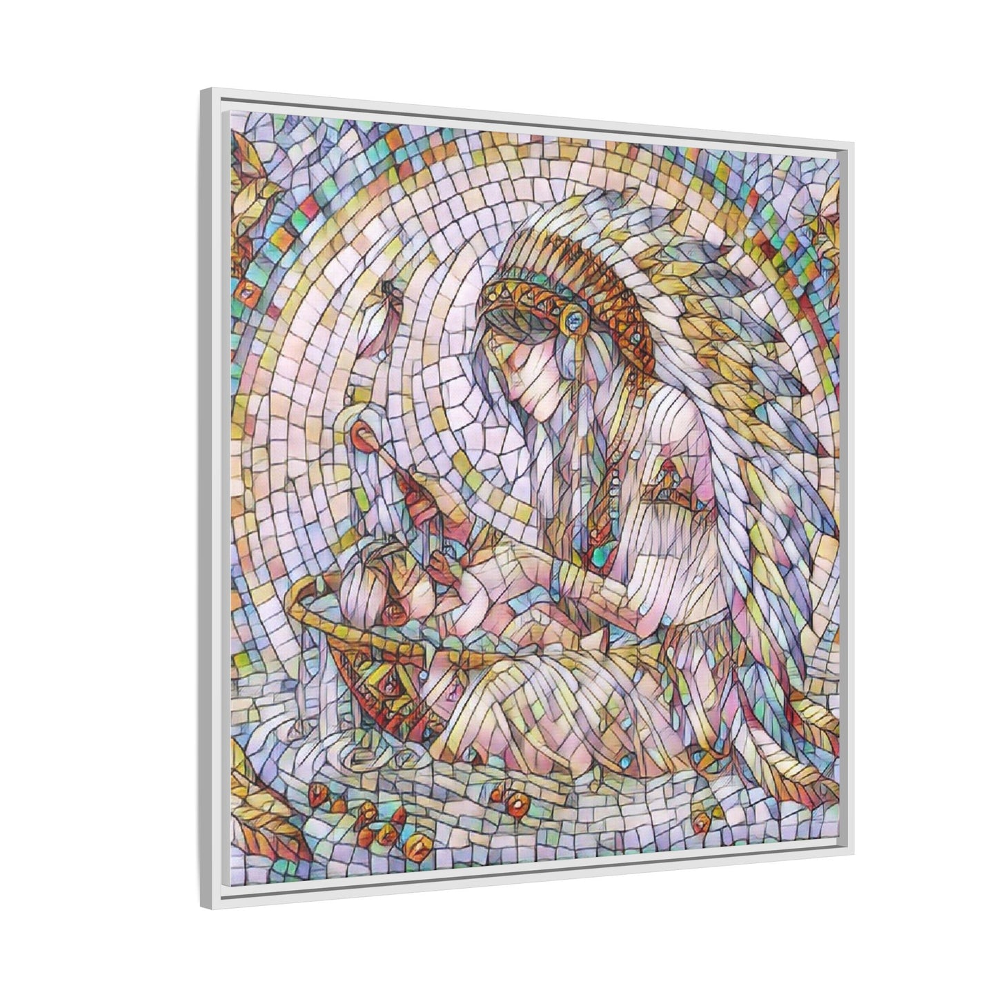 Framed Mosaic Native Mother & Child Matte Canvas Art