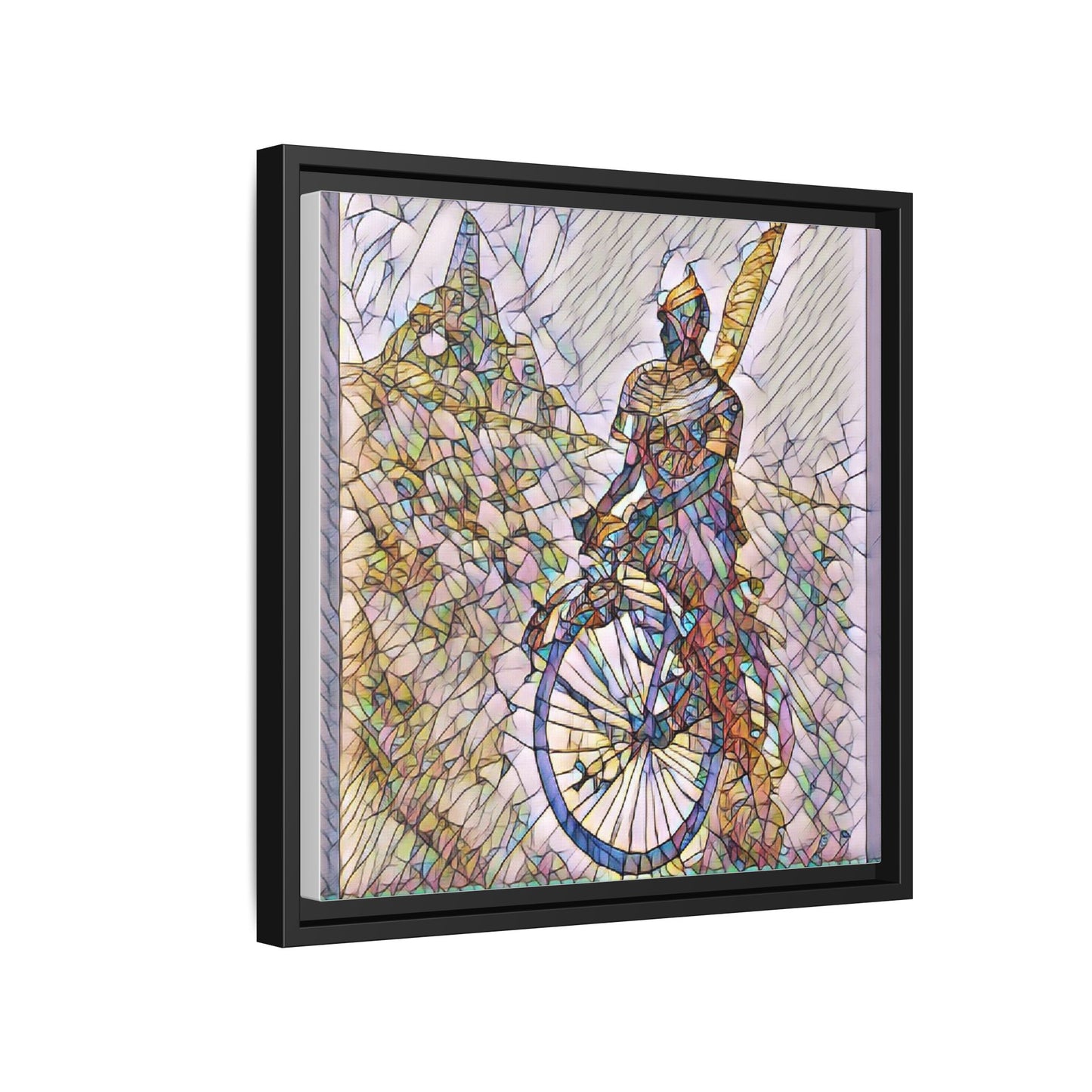 Cyclist Stained Glass Art Print — Framed Matte Canvas