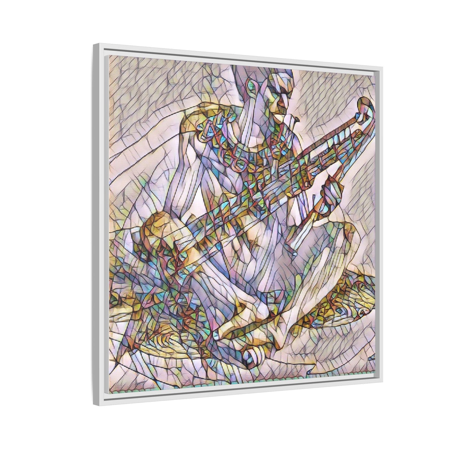 Framed Abstract Musician Canvas Art — Multicolor Modern Wall Decor