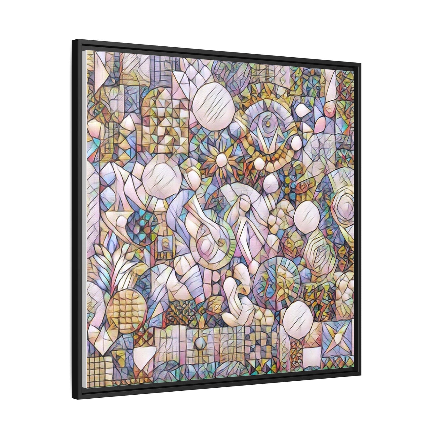 Abstract Geometric Mosaic Framed Canvas — Multicolor Modern Wall Art