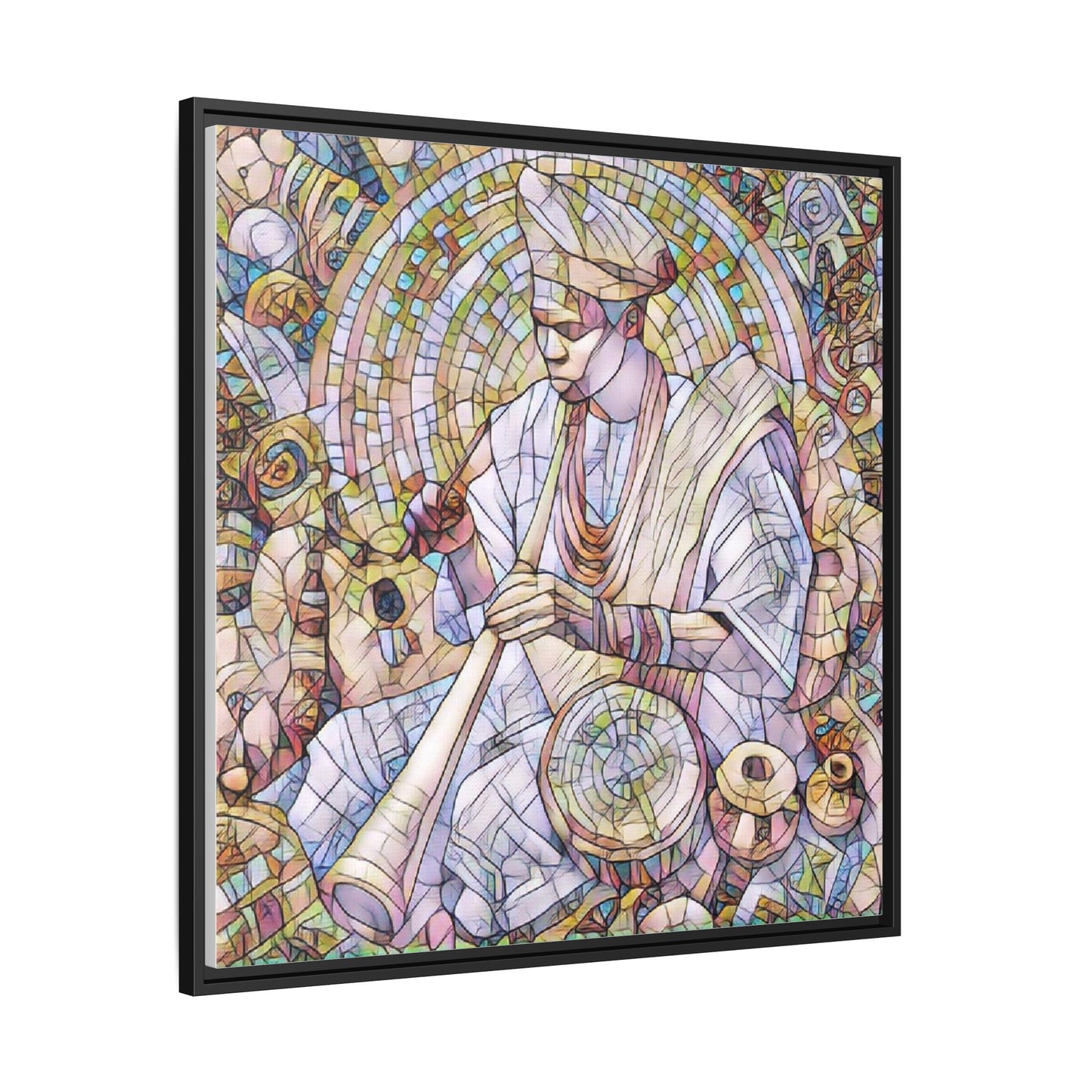 Framed Matte Canvas Print — African Drummer Mosaic Art
