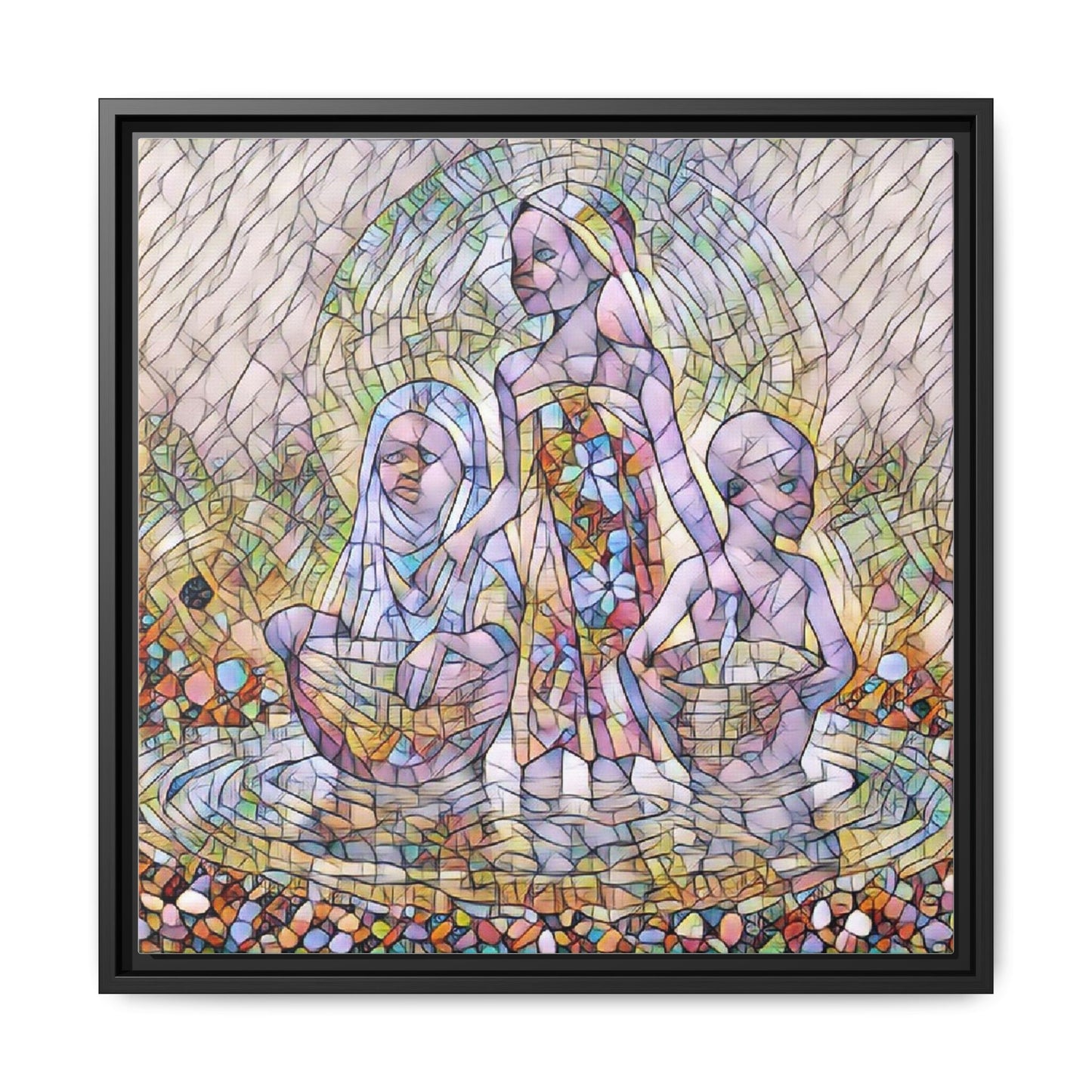 Framed Matte Canvas Art — Stained Glass Trio Women Illustration