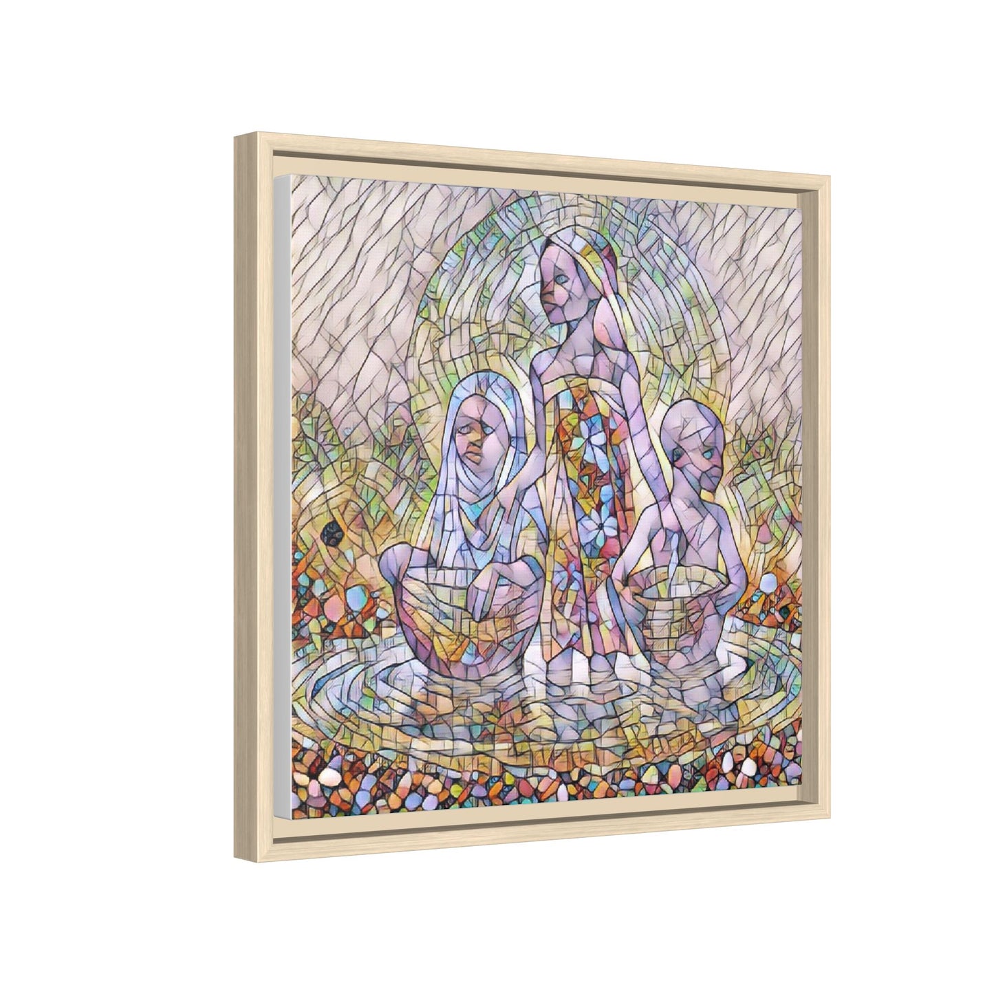 Framed Matte Canvas Art — Stained Glass Trio Women Illustration