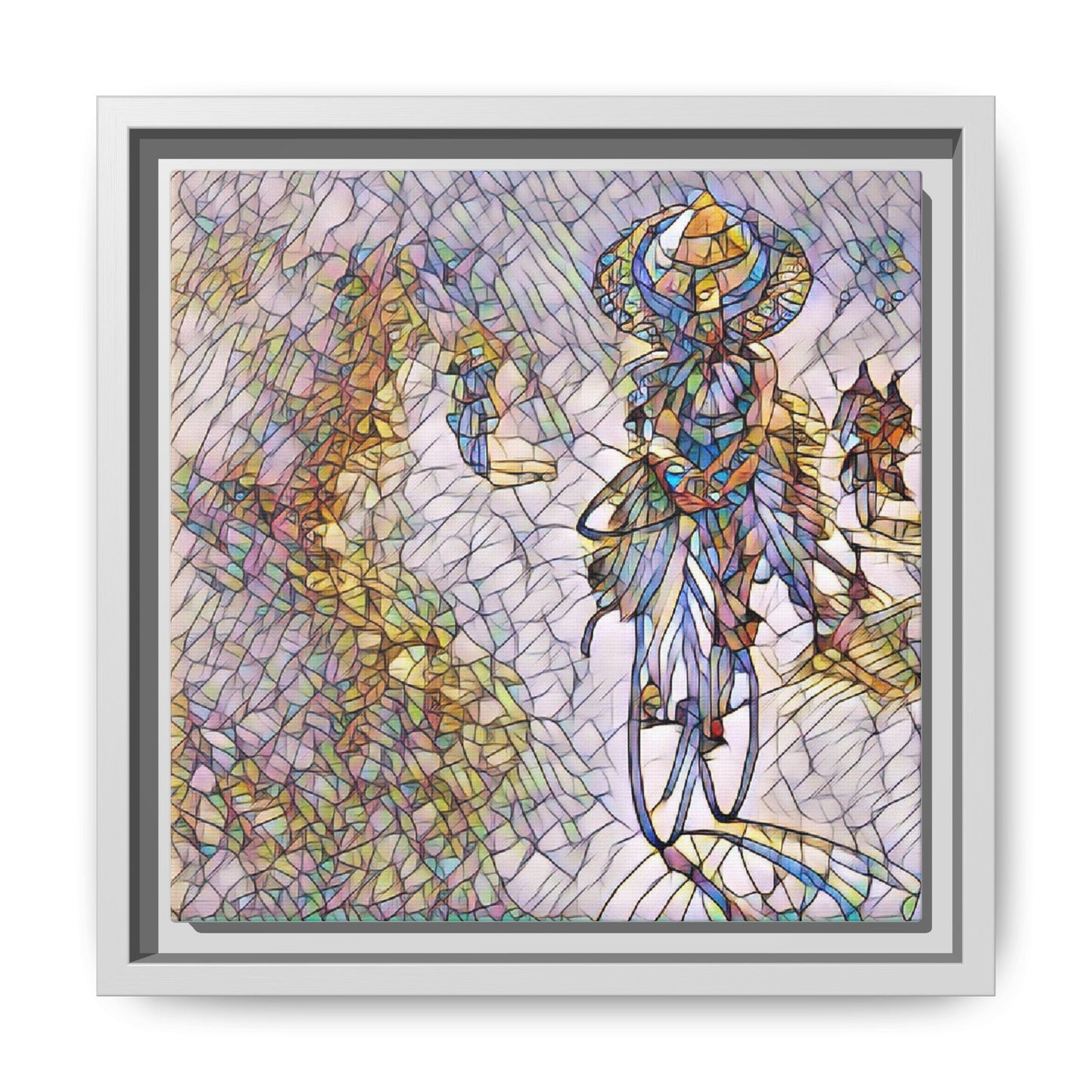 Abstract Cyclist Stained-Glass Art Print — Framed Matte Canvas