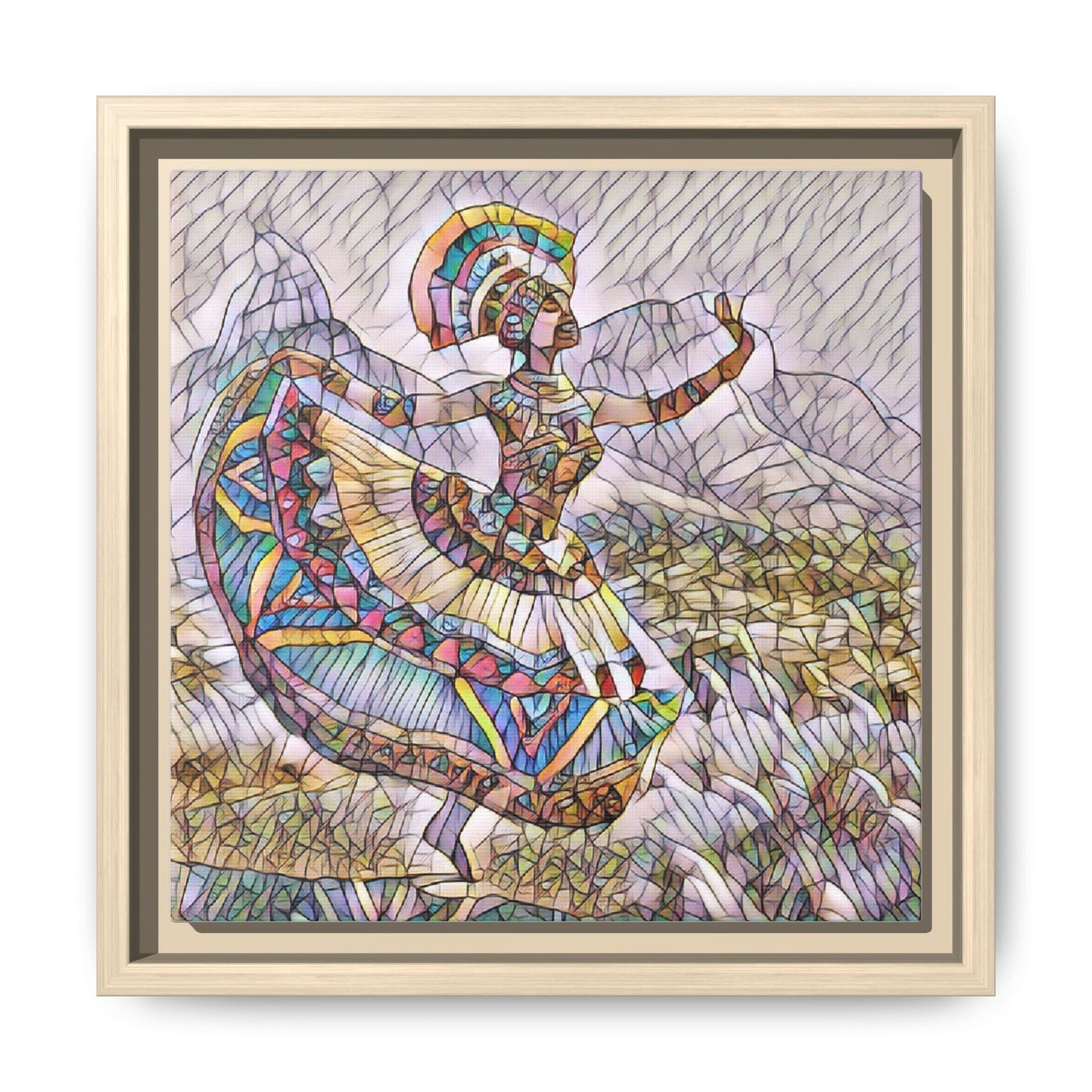 Ballerina Mosaic Framed Canvas Print — Colorful Ethnic Dance Wall Art