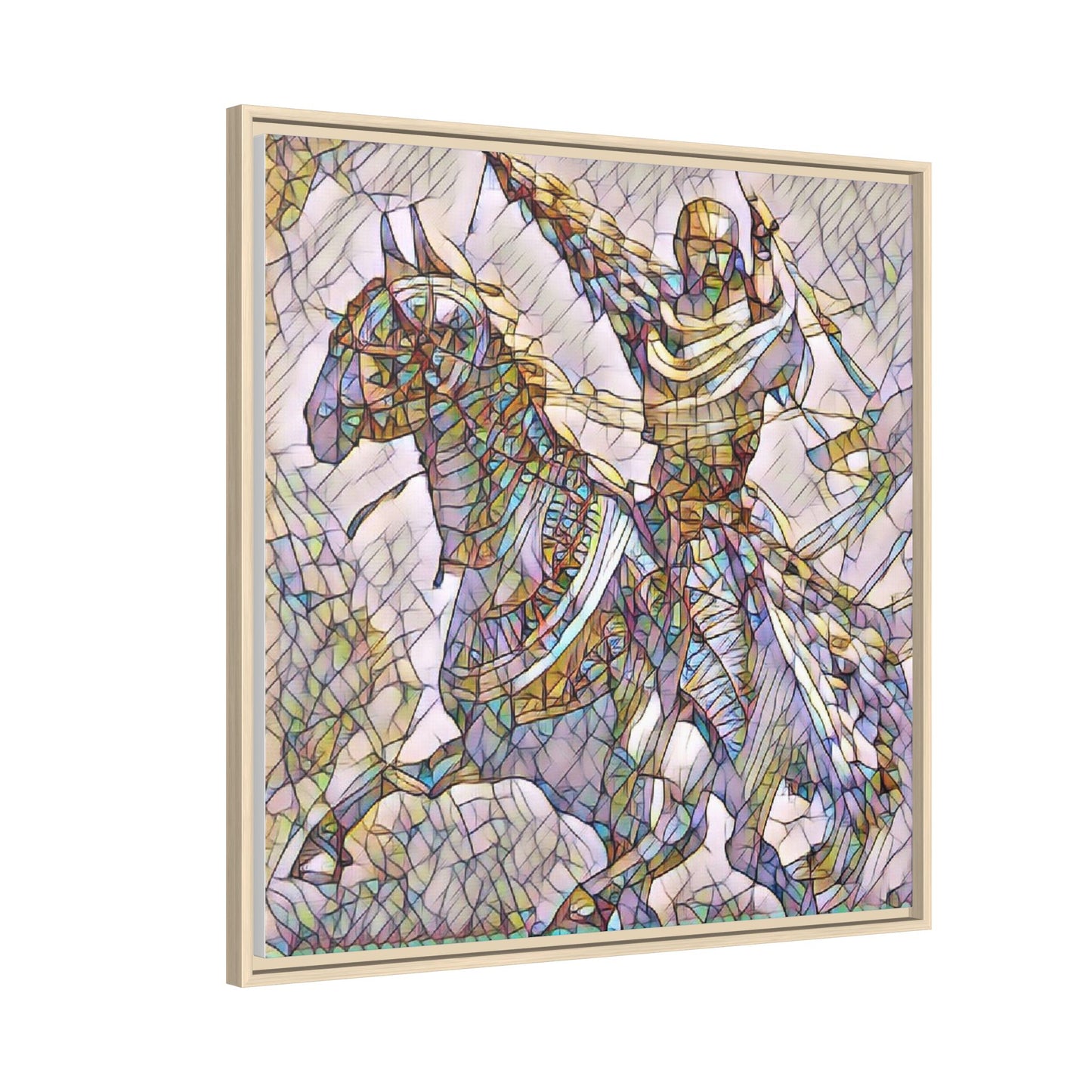 Framed Matte Canvas Print — Stained Glass Knight on Horse Artwork
