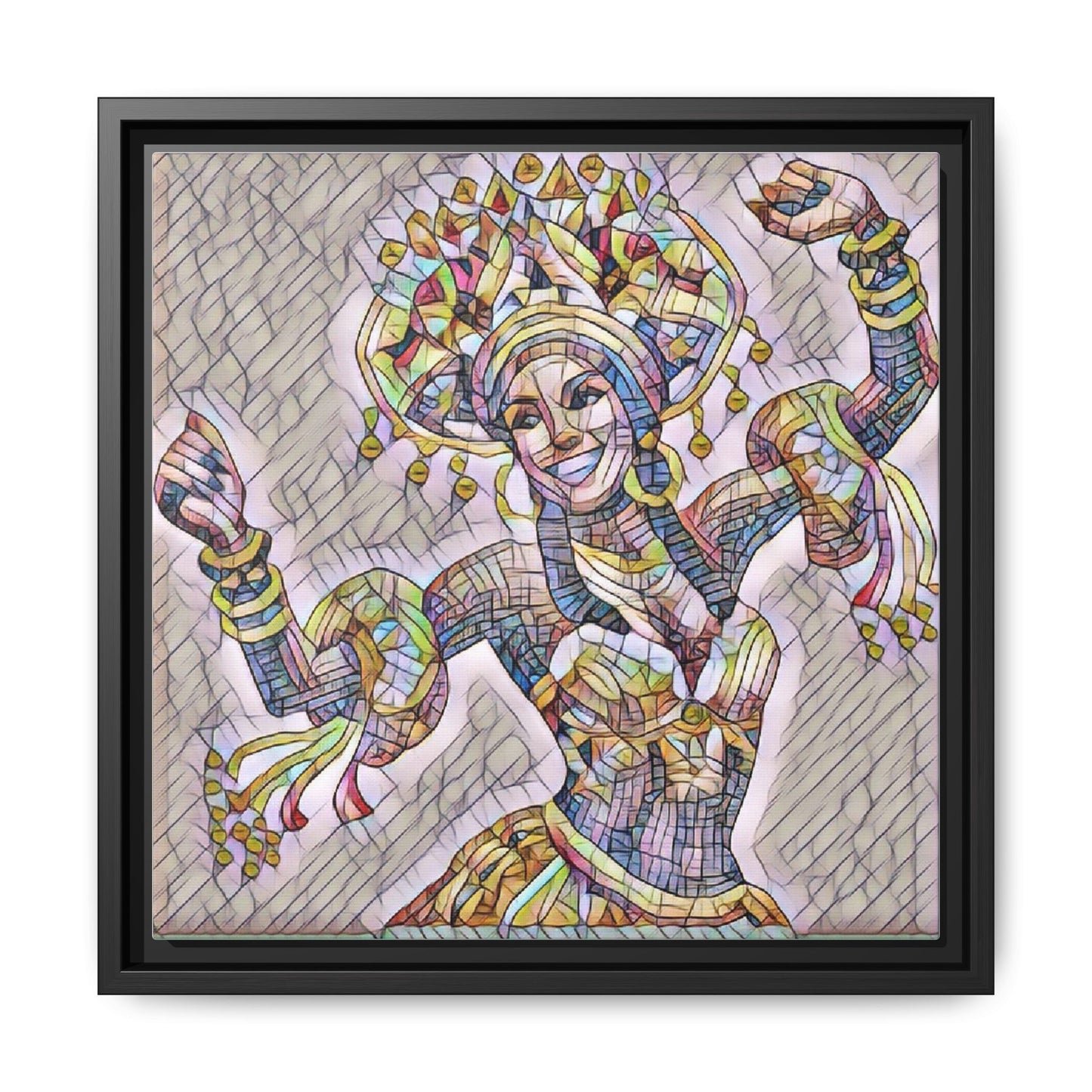 Framed Matte Canvas: Colorful Carnival Dancer Artwork – Vibrant Ethnic Dance Wall Art