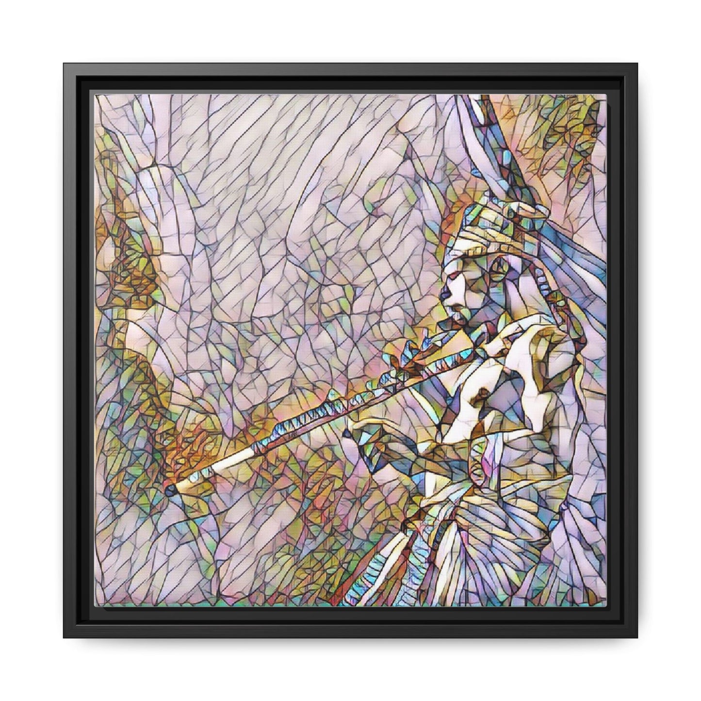 Abstract Tribal Flutist Matte Canvas Framed Wall Art