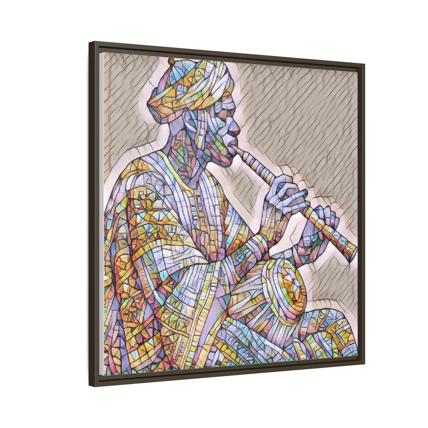 Framed Canvas Art — Colorful Middle Eastern Flute Player Print