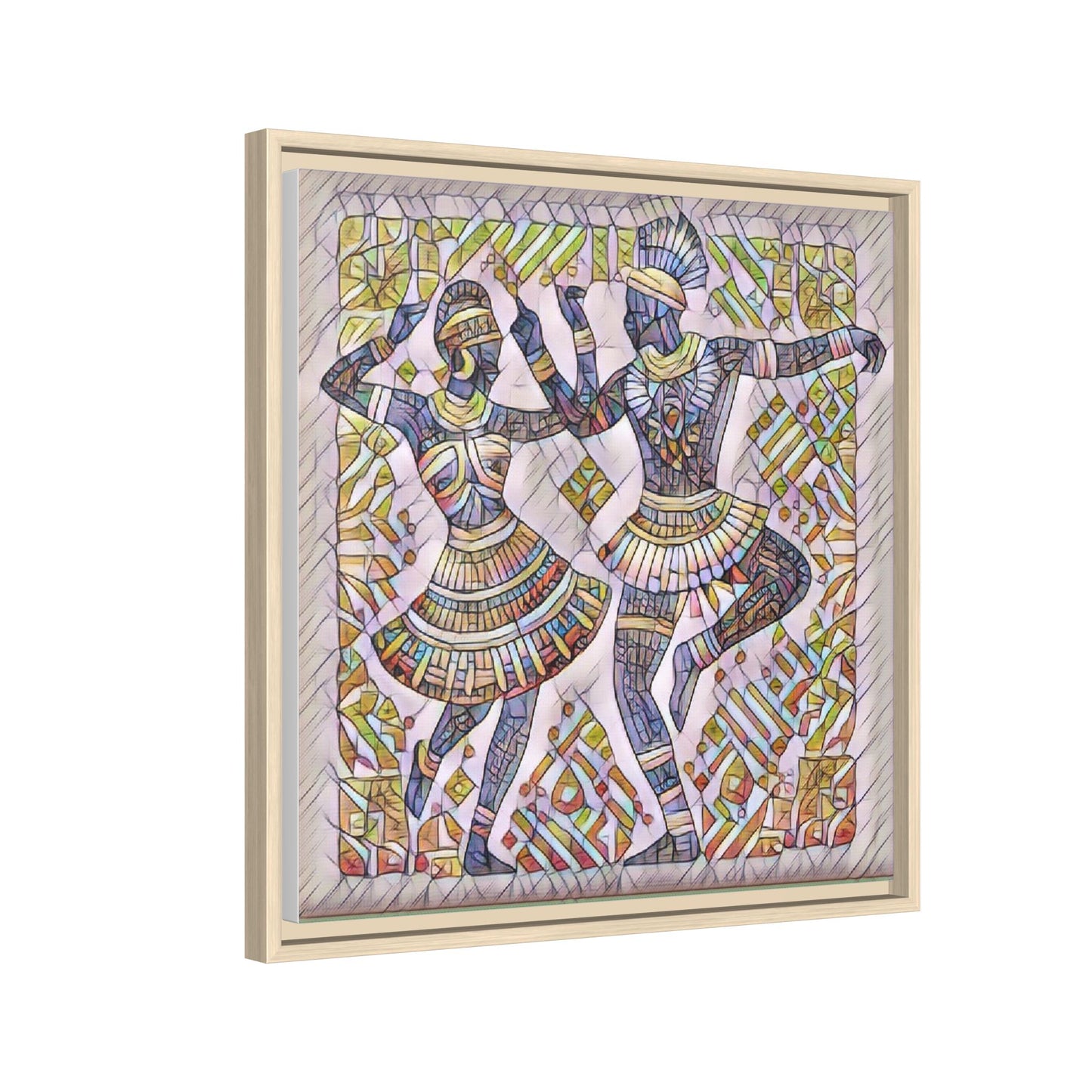 Framed Matte Canvas Print — Colorful Tribal Dancers Wall Art