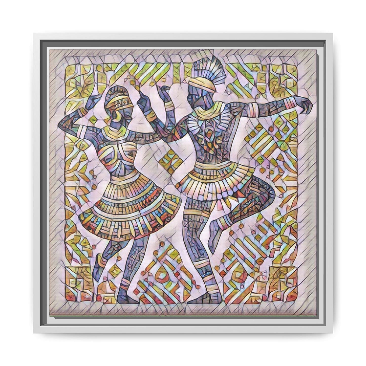 Framed Matte Canvas Print — Colorful Tribal Dancers Wall Art