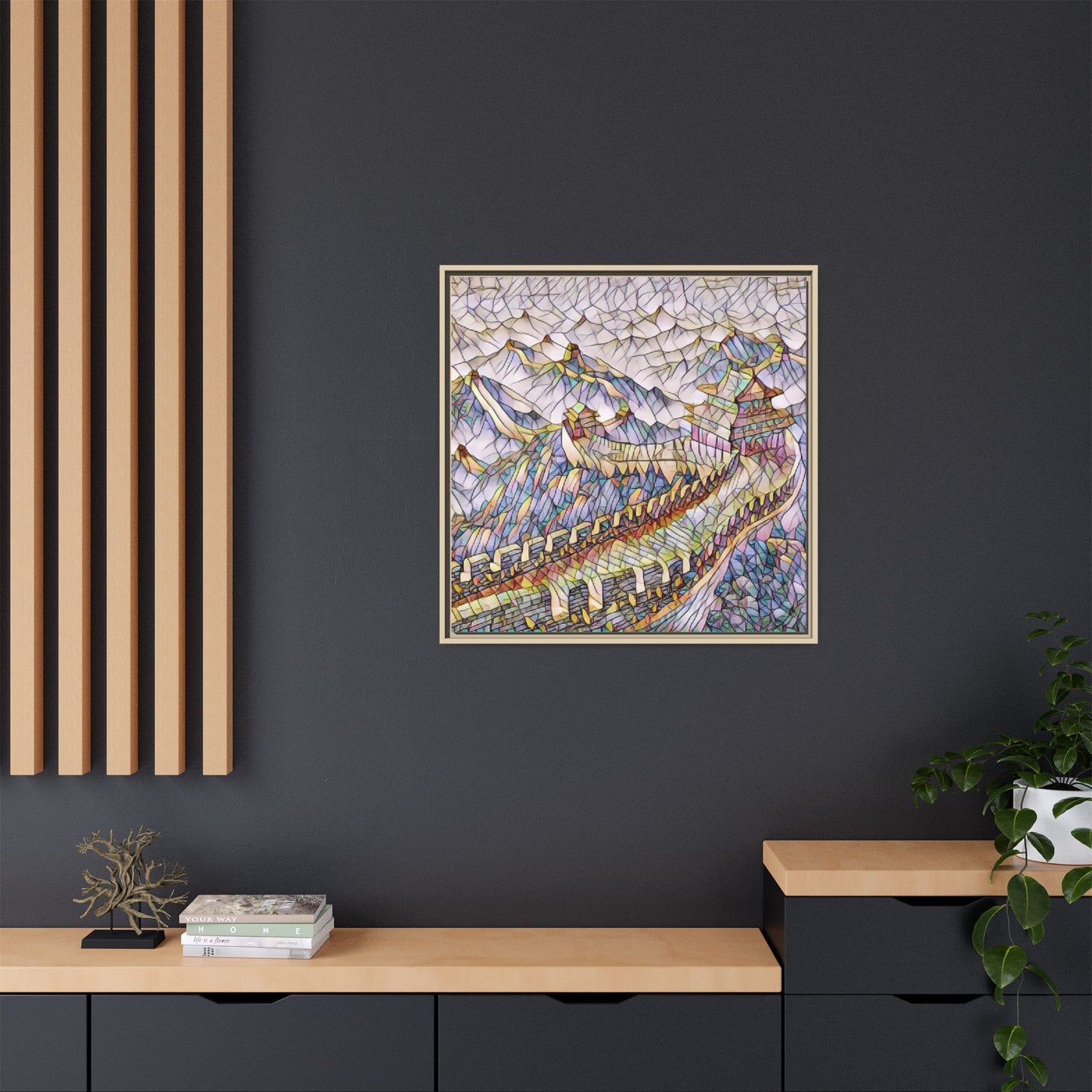 Stained-Glass Great Wall Matte Framed Canvas Print