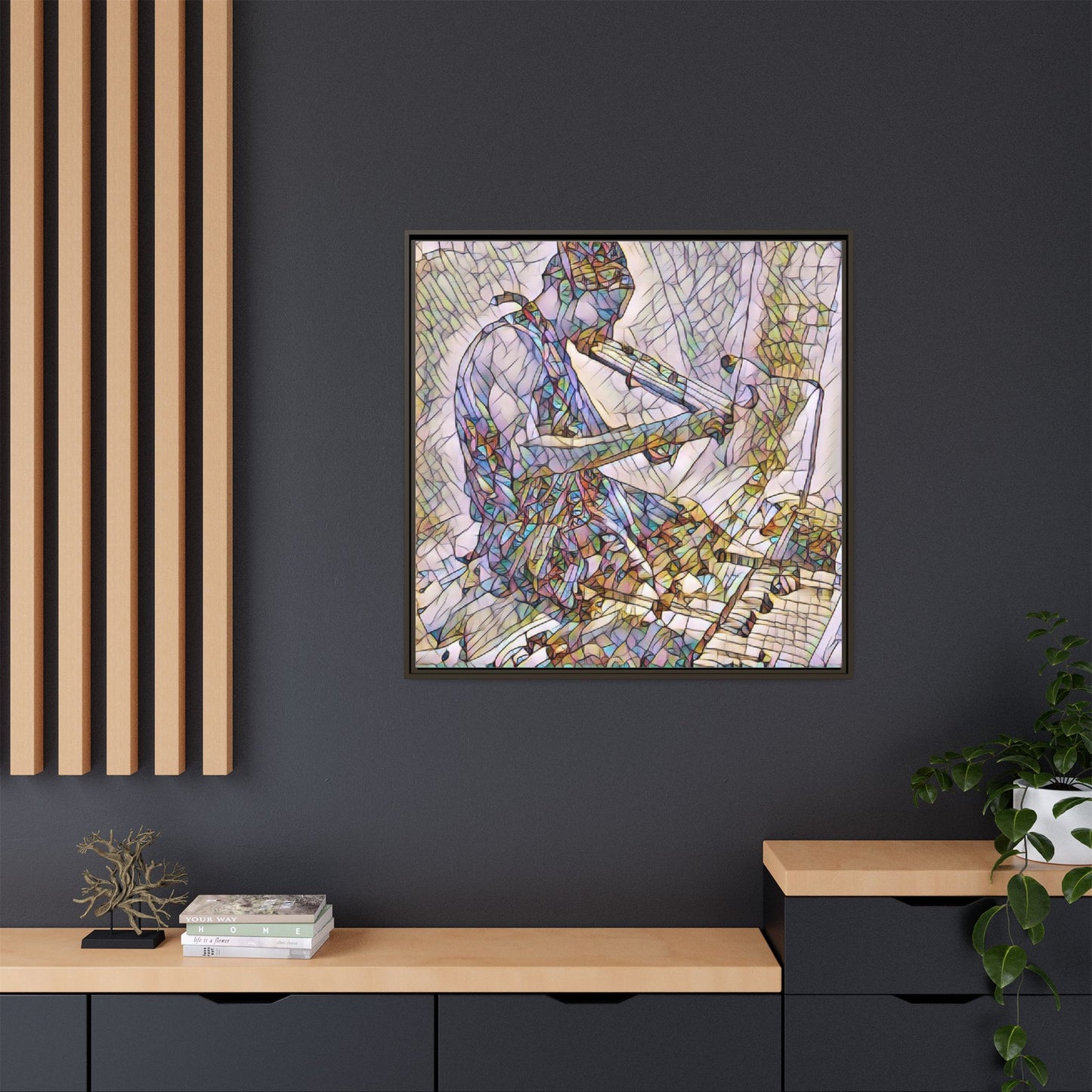 Abstract Violinist Matte Framed Canvas – Colorful Musical Art Print