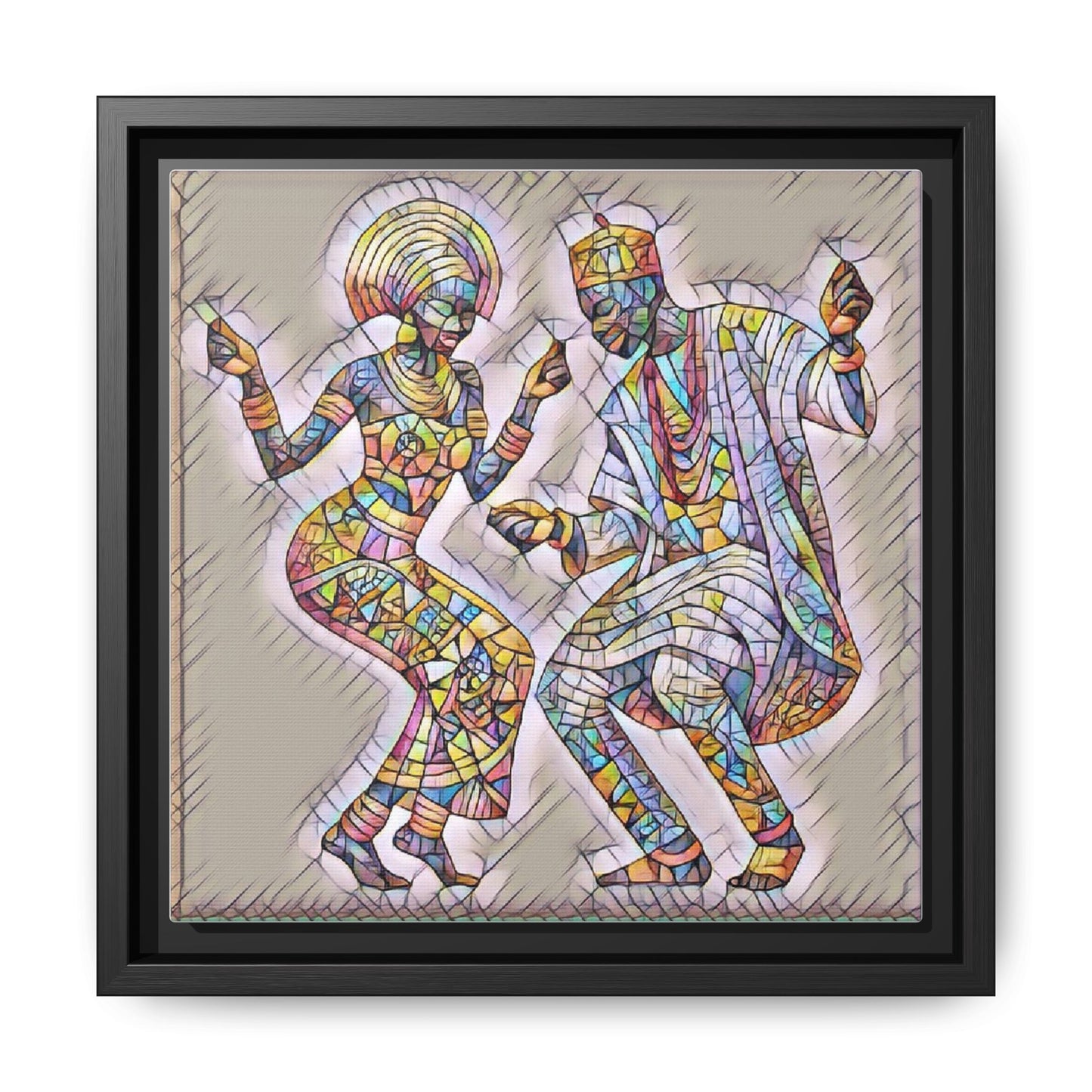 Afrobeat Dancers Framed Canvas Art — Colorful Mosaic African Dance Print